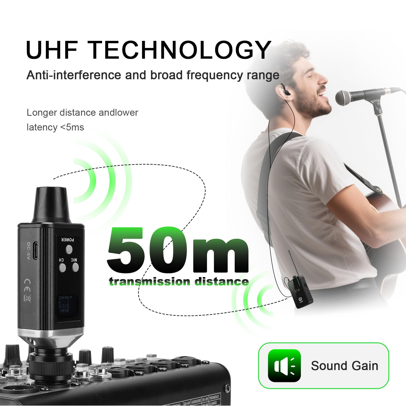AR9 UHF Mono Wireless In Ear Monitor System Transmitter & Beltpack Receiver for Studio, Band Rehearsal & Live Performance (AR9 Pro-1)