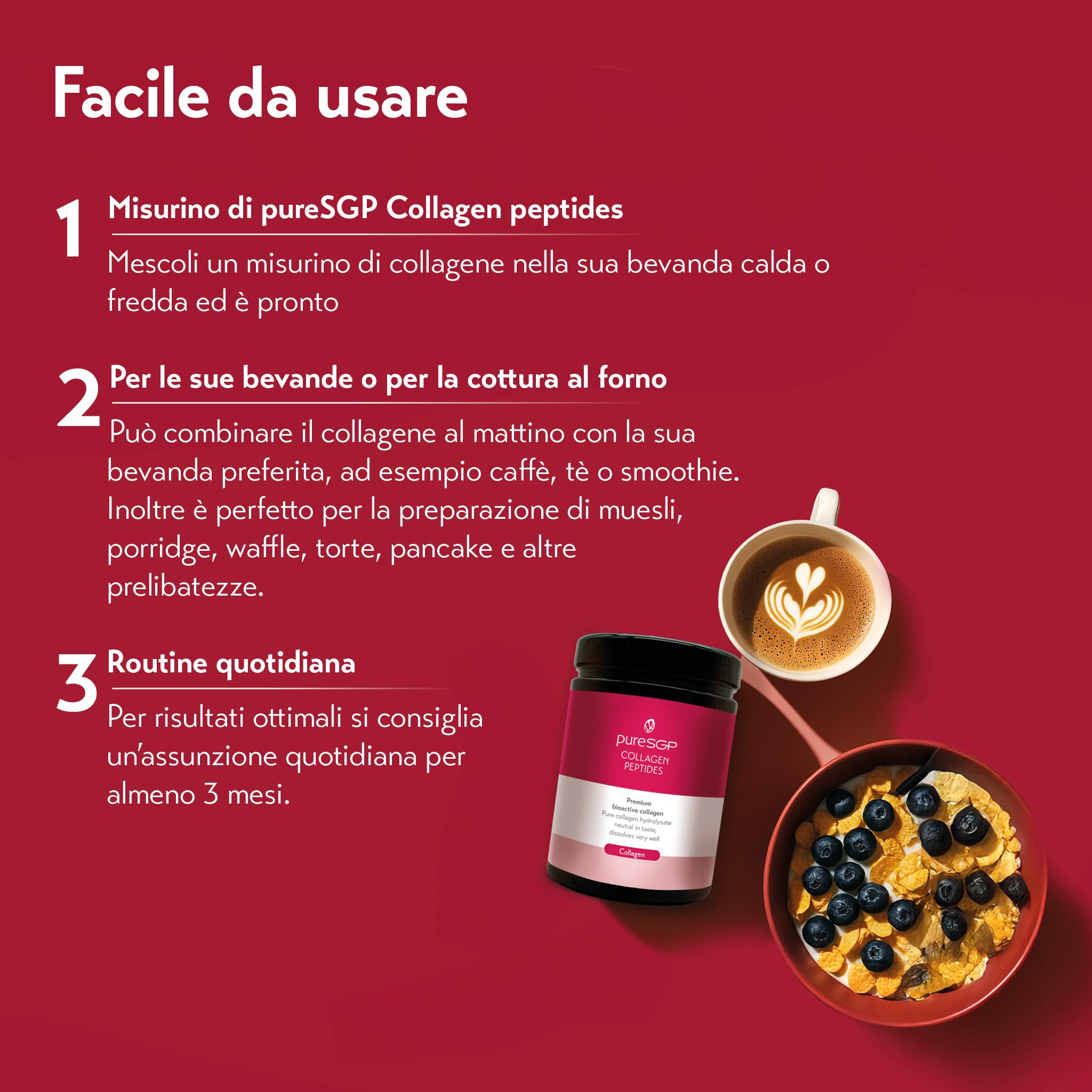 pureSGP® Collagen [300g]: Collagene puro di qualità farmaceutica – Peptidi bioattivi premium da collagene idrolizzato di alta qualità. Con vitamina C e biotina – Gusto neutro – Ottima solubilità