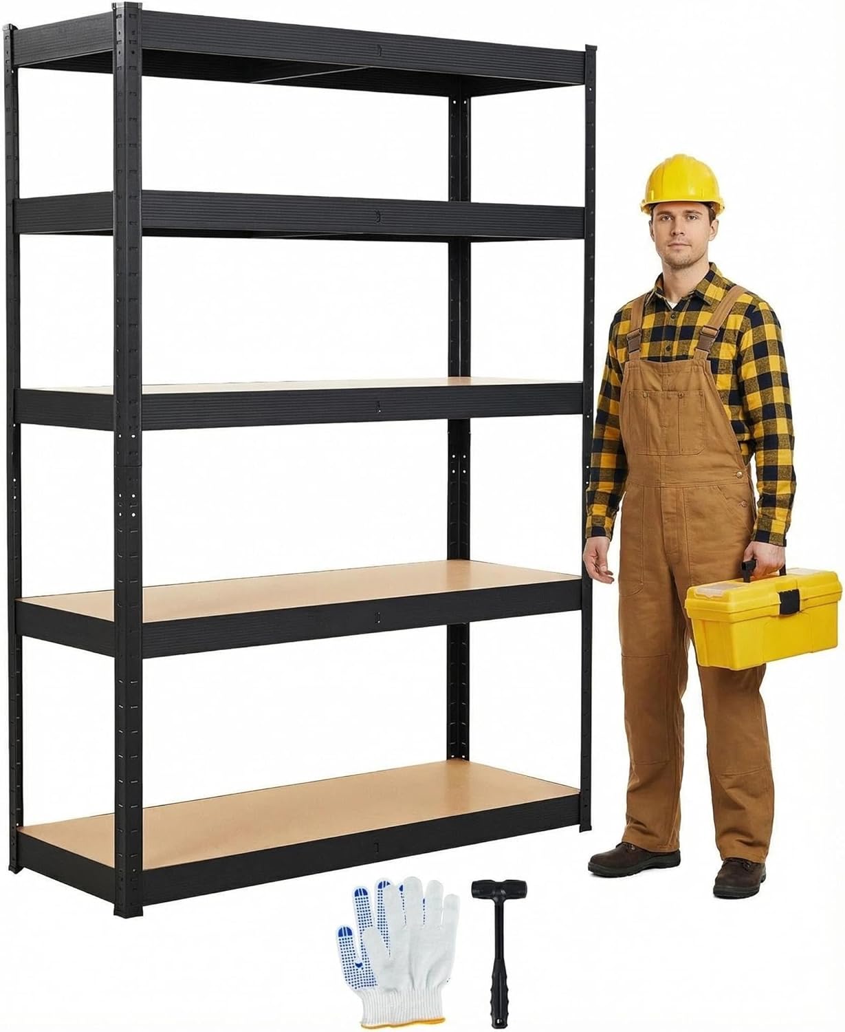 Heavy Duty Garage Shelving, 5-Tier Metal Storage Shelves, 60" x 24" x 72" Standing Shelving Unit, Adjustable Utility Rack for Kitchen Warehouse Industrial Basement
