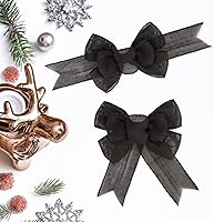 Vista 4 de 2 Piezas Lazos de Arpillera Prefabricados Hechos a Mano con Cinta con Alambre Negro para Coronas Decoraciones de Árbol Envoltura de Regalo