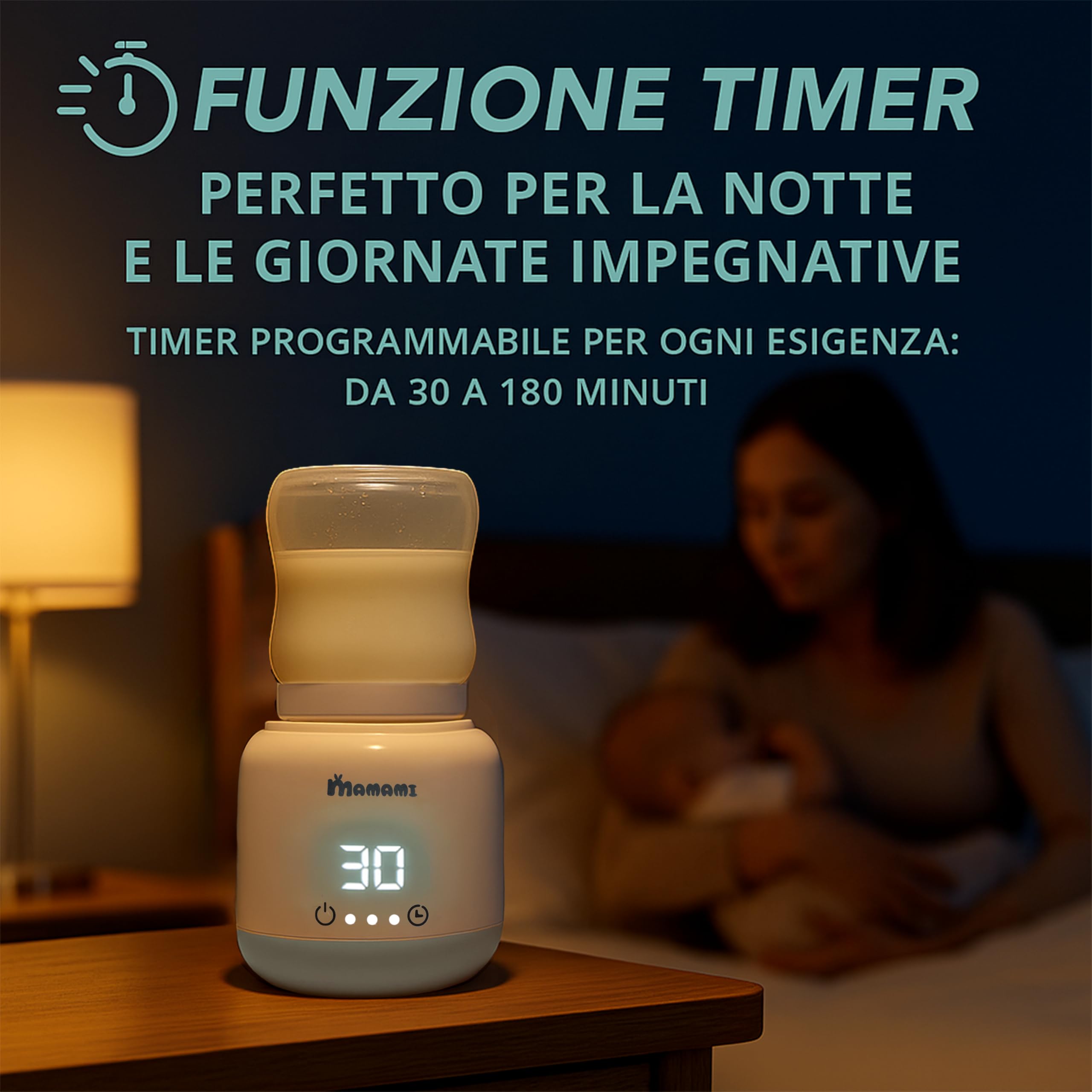 Scaldabiberon Portatile per Neonato e Viaggio MANAMI® – Senza Fili, USB Ricaricabile 10.000 mAh – Riscalda in 2 Minuti, Timer 6 Impostazioni e Mantenimento Calore – Compatibilità Universale