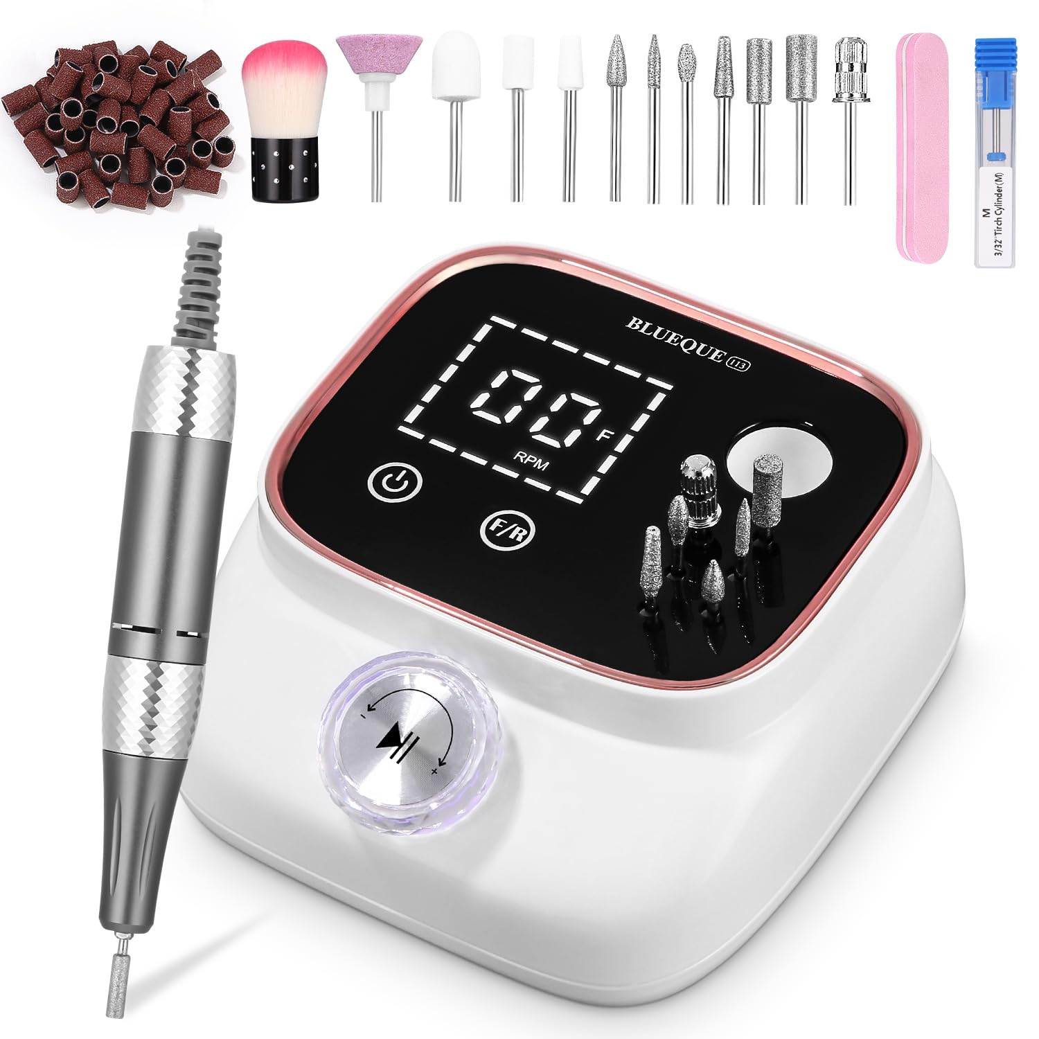 Torno Para Uñas Profesional 45000RPM, Lima Electrica Uñas, Velocidad Ajustable,Set de Accesorios para Manicura y Pedicura con Brocas de Cerámica, para Uso Doméstico y Salones de Uñas