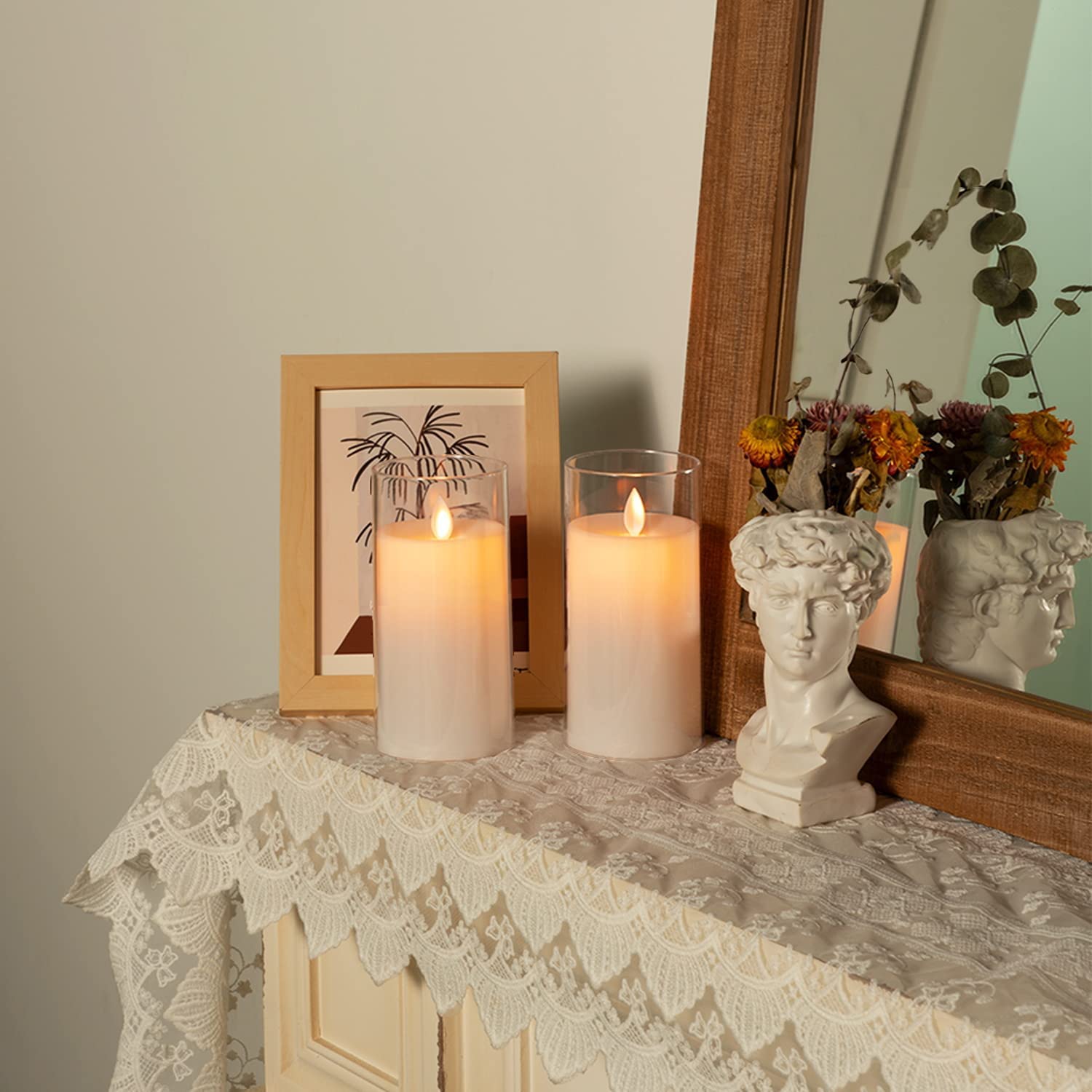 LTETTES Flameless LED Candles | White Acrylic Fiber Glass Shell | AA Battery Powered with Remote & Timer | 3" D x 6" H Pillar Candle for Home, Festival, Wedding Decor 1