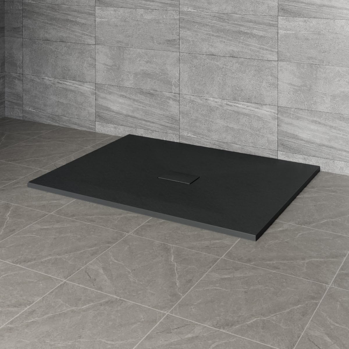 NRG 1500x1000mm Black Rectangle Shower Base Tray SMC Slate Effect — image 1
