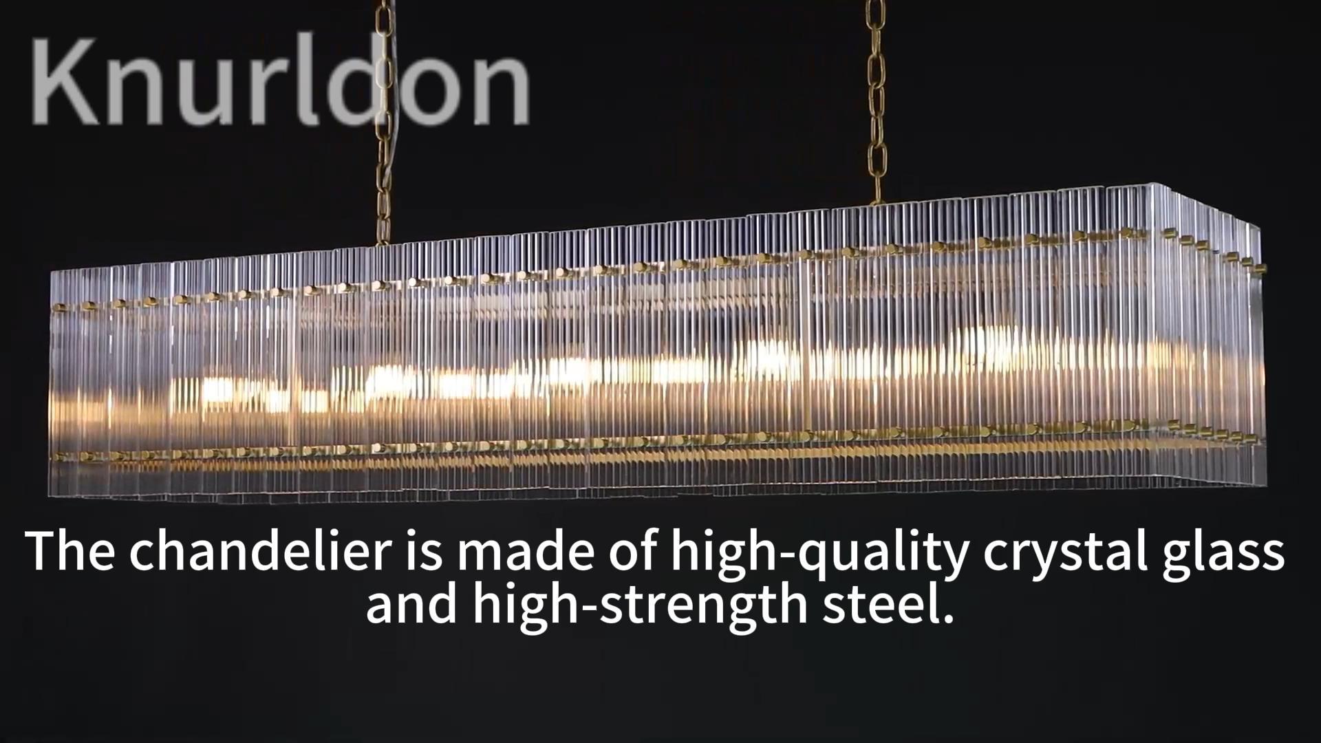 Image of Modern Gold Chandeliers,55 in Chandelier for Dining Room, Rectangular Water Ripple Crystal Glass Chandeliers Lighting Fixture, Suit Living Room、Kitchen Island, Adjustable Hanging Chandelier