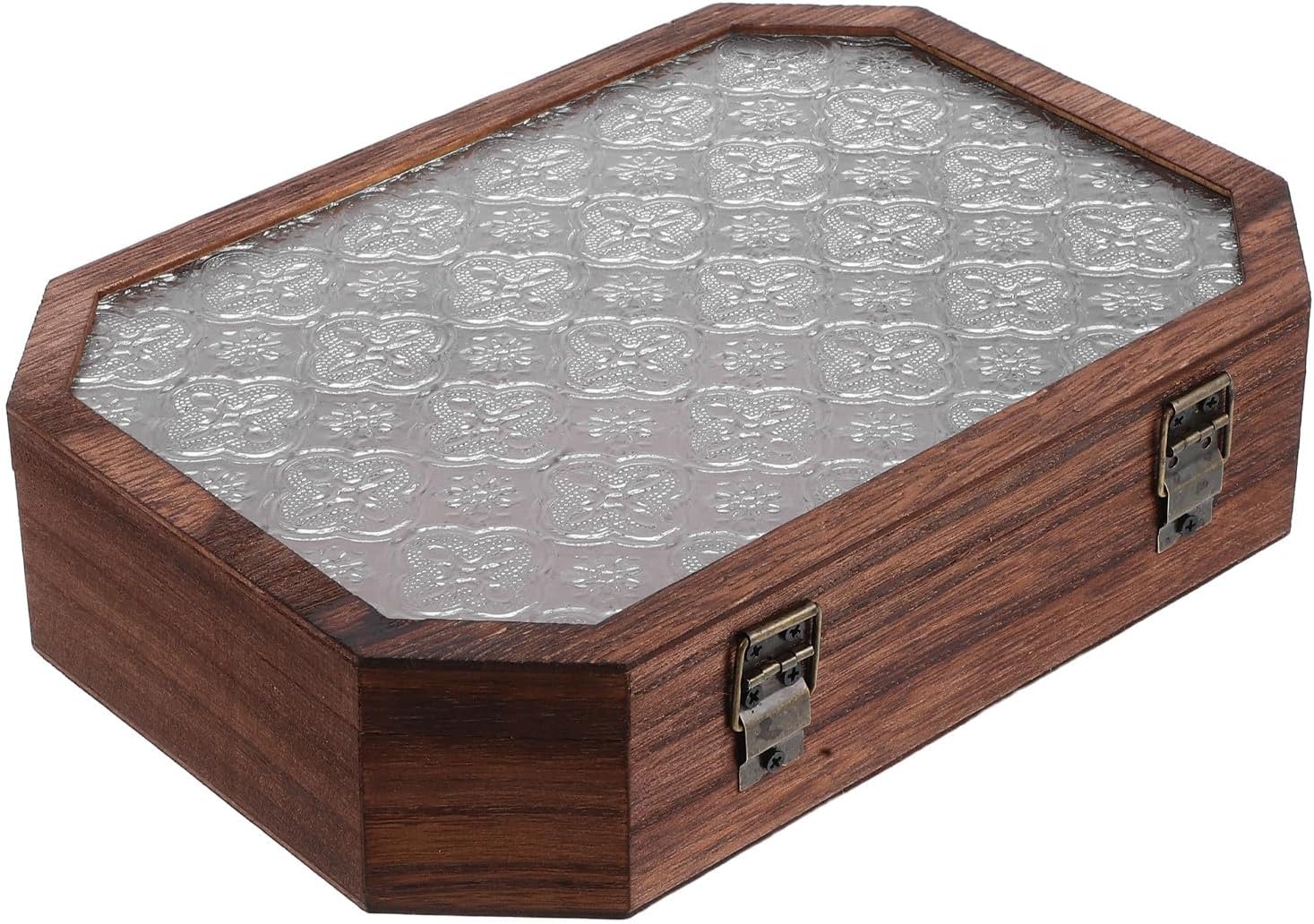 Vintage with Glass Lid and Drawers Wooden Storage Box for Home Decor | Coffee Finish, Begonia Flower Carvings, Artistic Style, Bedroom Display