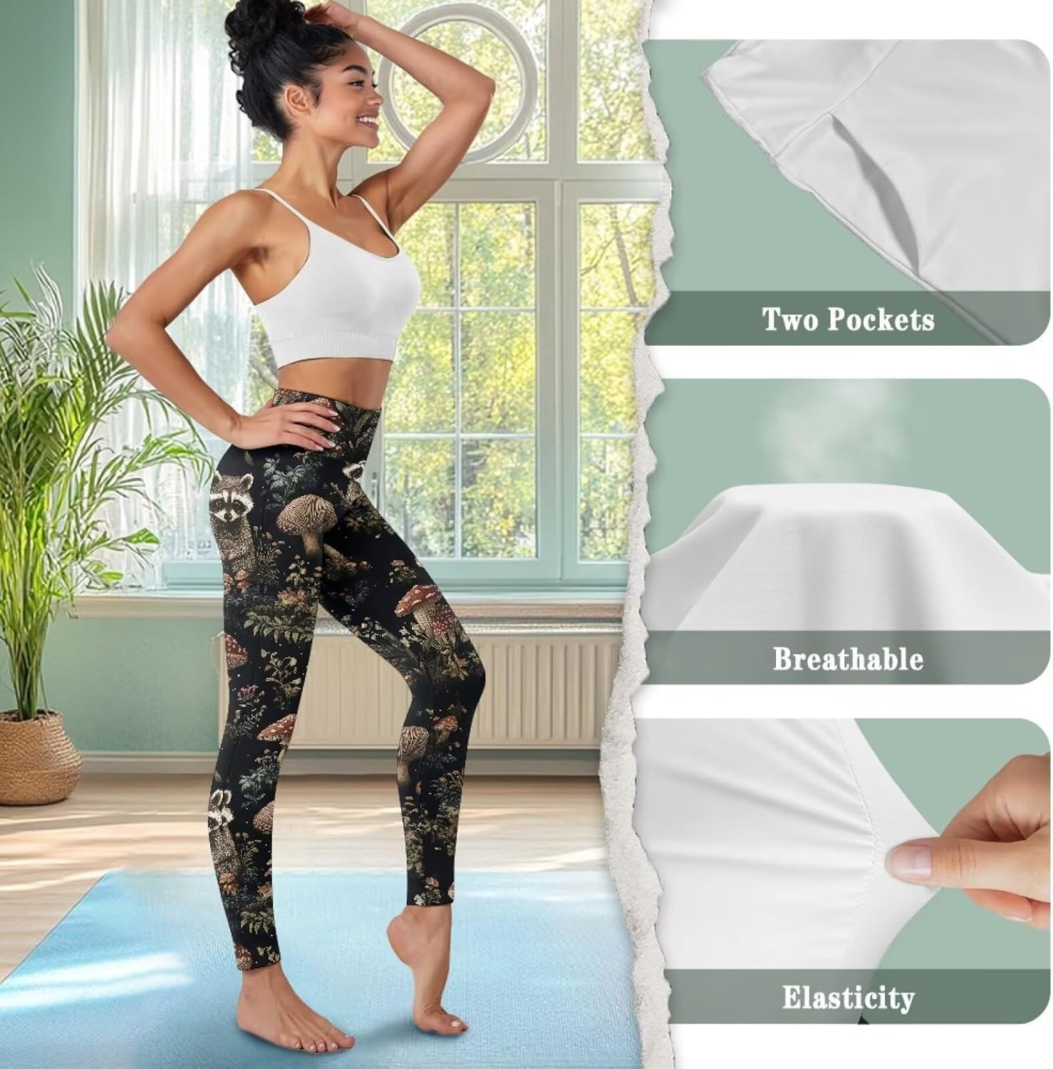 Yoga Leggings for Women Stretch High Waisted Yoga Pants with Pockets Tummy Control Workout Yoga Leggings