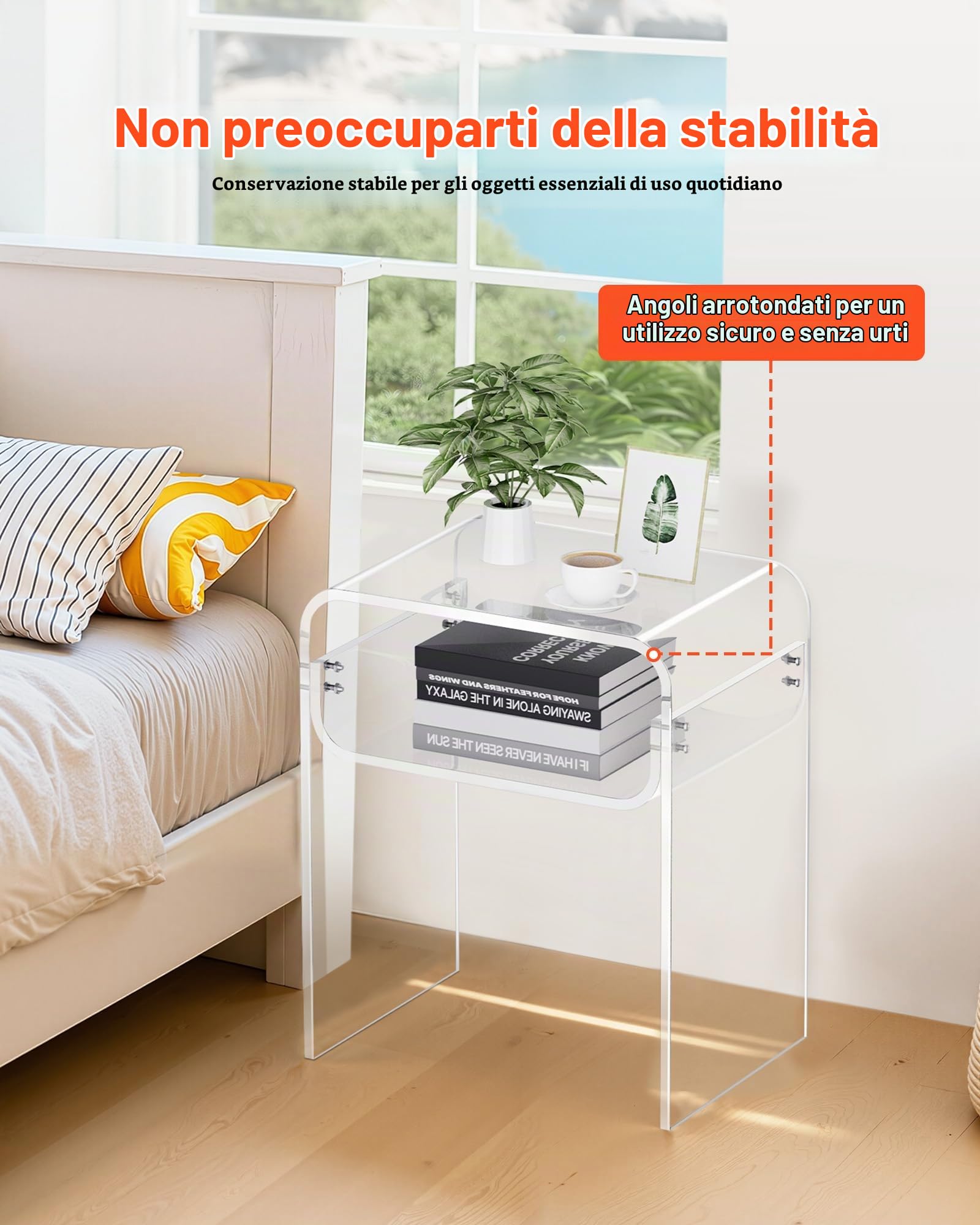 VEVOR Tavolino in Acrilico, Comodino Trasparente a 2 Livelli con Ripiano, Rettangolare Moderno in Acrilico, Comodino Spesso per Camera da Letto, Soggiorno, Studio, 30 x 40 x 50 cm