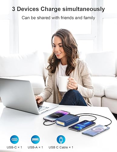 Miniatura 5 de Cargador portátil de 27000 mAh, banco de energía con cable integrado para iPhone serie 1615, batería de carga rápida con pantalla LED de entrada y