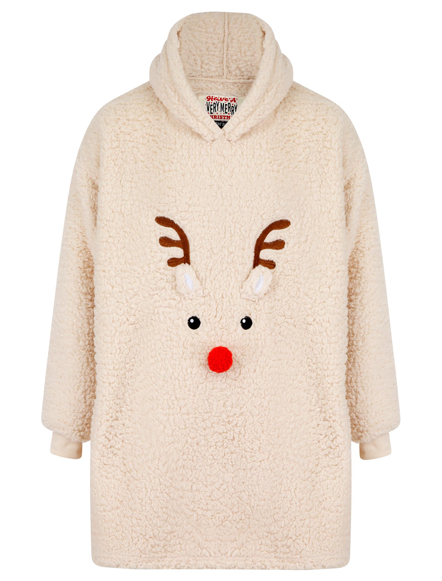 Tokyo Laundry Unisex 'Reindeer Fleece' Oversized Xmas Fleece Lined Blanket Hoodie Ecru