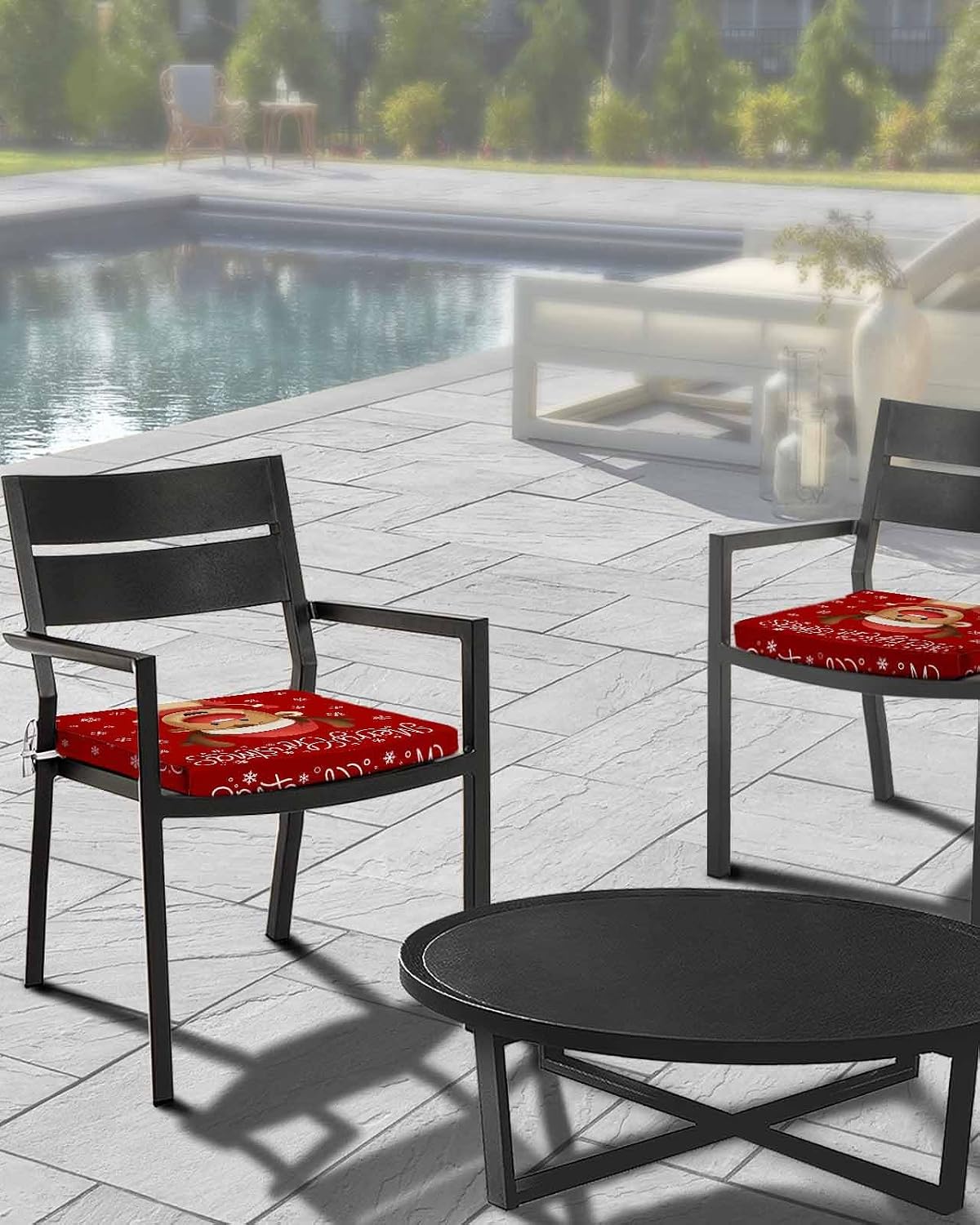 4 Pack Chair Cushion Covers Removable, Merry Christmas Outdoor Waterproof Seat Cushion Slipcovers, Red Winter Xmas Cartoon Deer Snowflake Sofa Couch Seat Cover Furniture Protector, 20"x18"