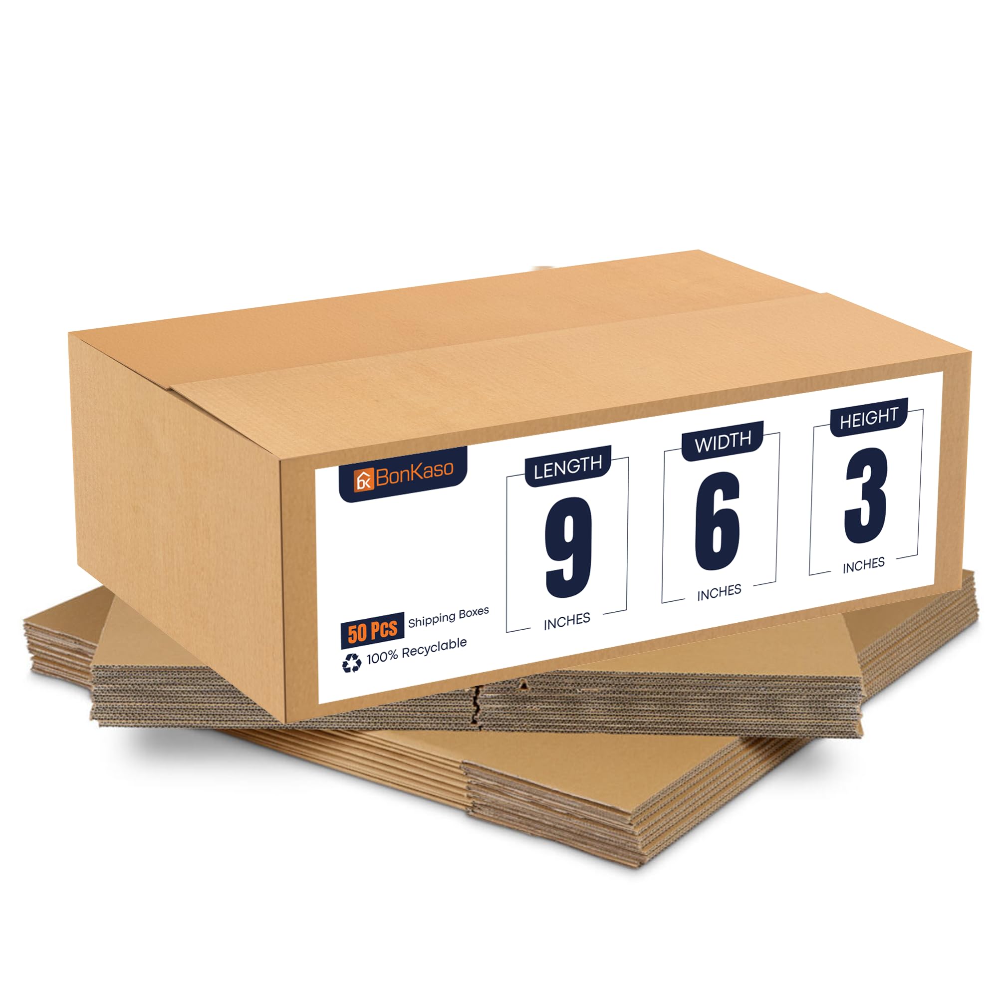 BonKaso Blueprint Premium Eco-friendly 3 Ply Corrugated Packing Box for Secure Shipping, Moving, Courier & Goods Transportation, Brown, 9x6x3 Inches - (Pack of 50)