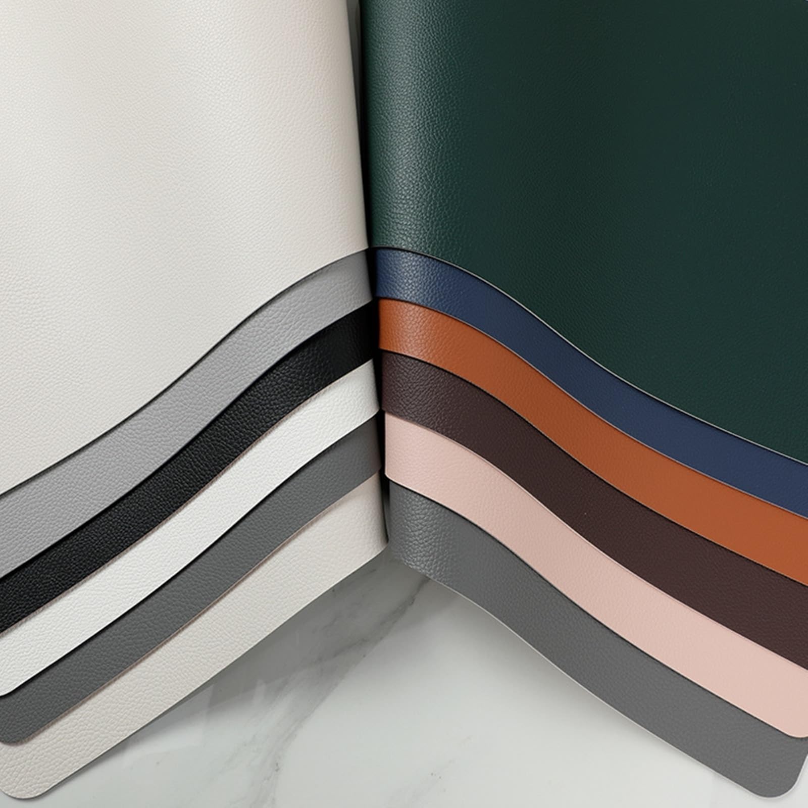 Juego de 4 manteles individuales de piel, rectangulares, reversibles, de aspecto liso, para bodas, restaurantes, cocina, color beige verdoso, 30 x 43 cm