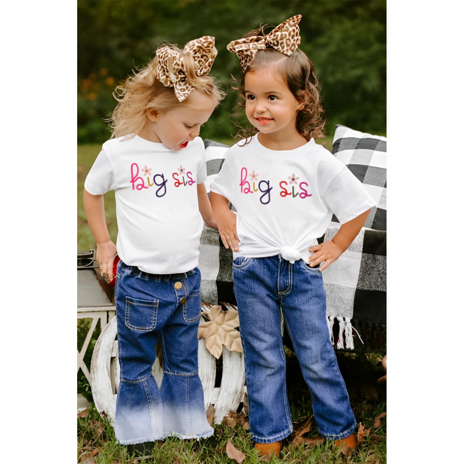 Big Sister Shirt Baby Anuncio para Niñas Camiseta con Bordado Big Sis Niño Promocionado A Gran Hermana Camiseta Linda Bordada Algodón Top Verano Camisas de Manga Corta