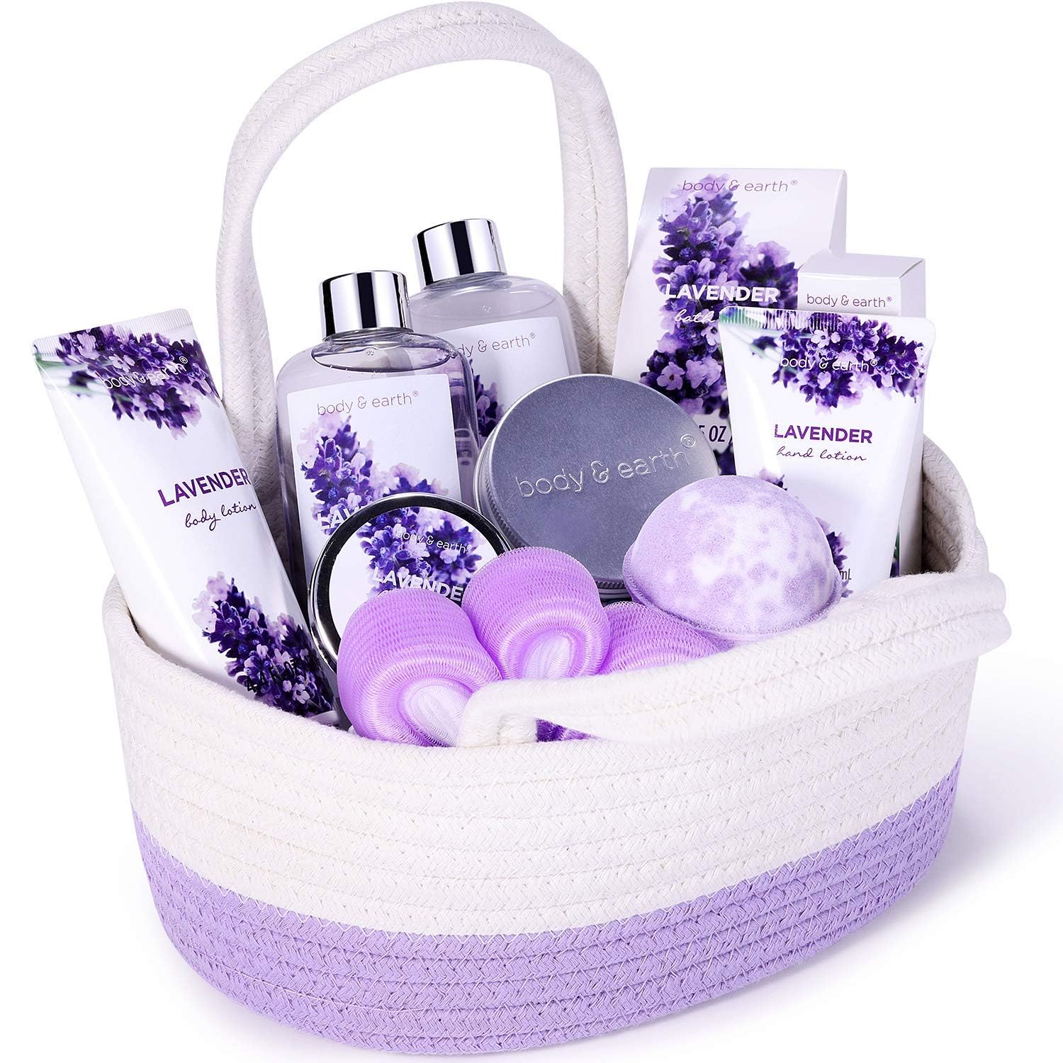 BODY & EARTH Geschenkset für Frauen 11 tlg. Badeset Lavendel Duft Wellness Set