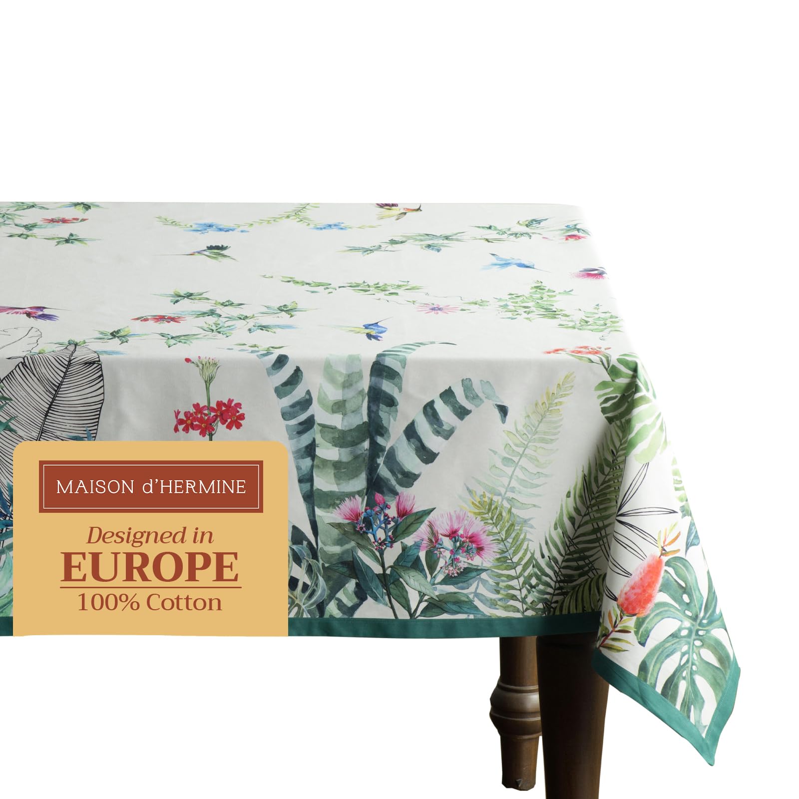 Maison d'Hermine Tischdecke, rechteckig, 100% Baumwolle, 220 cm x 160 cm. Wiederverwendbar, für den täglichen Gebrauch, zum Essen, für Partys, Festliche Anlässe und Muttertagsgeschenke