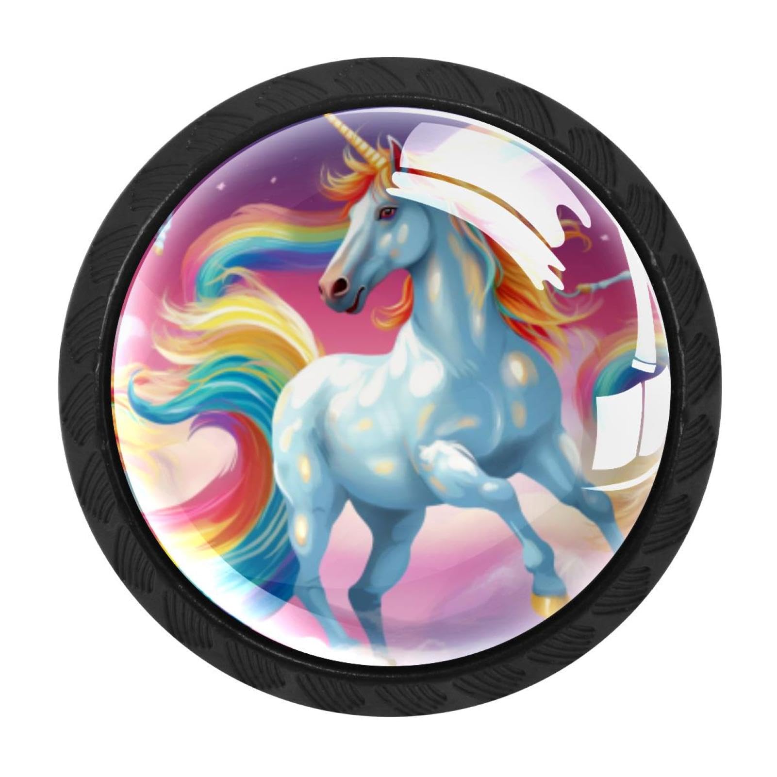 Chenzzzz Multicolored 14 4 Pack Round Cabinet Knobs For Kitchen Bathroom Closet Dresser Cabinets, Rainbow Unicorn