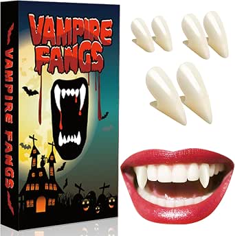 Vampire Teeth Fangs for Adults - Realistic Fake Vampire Costume Accessories with Adhesive, 3 Sizes