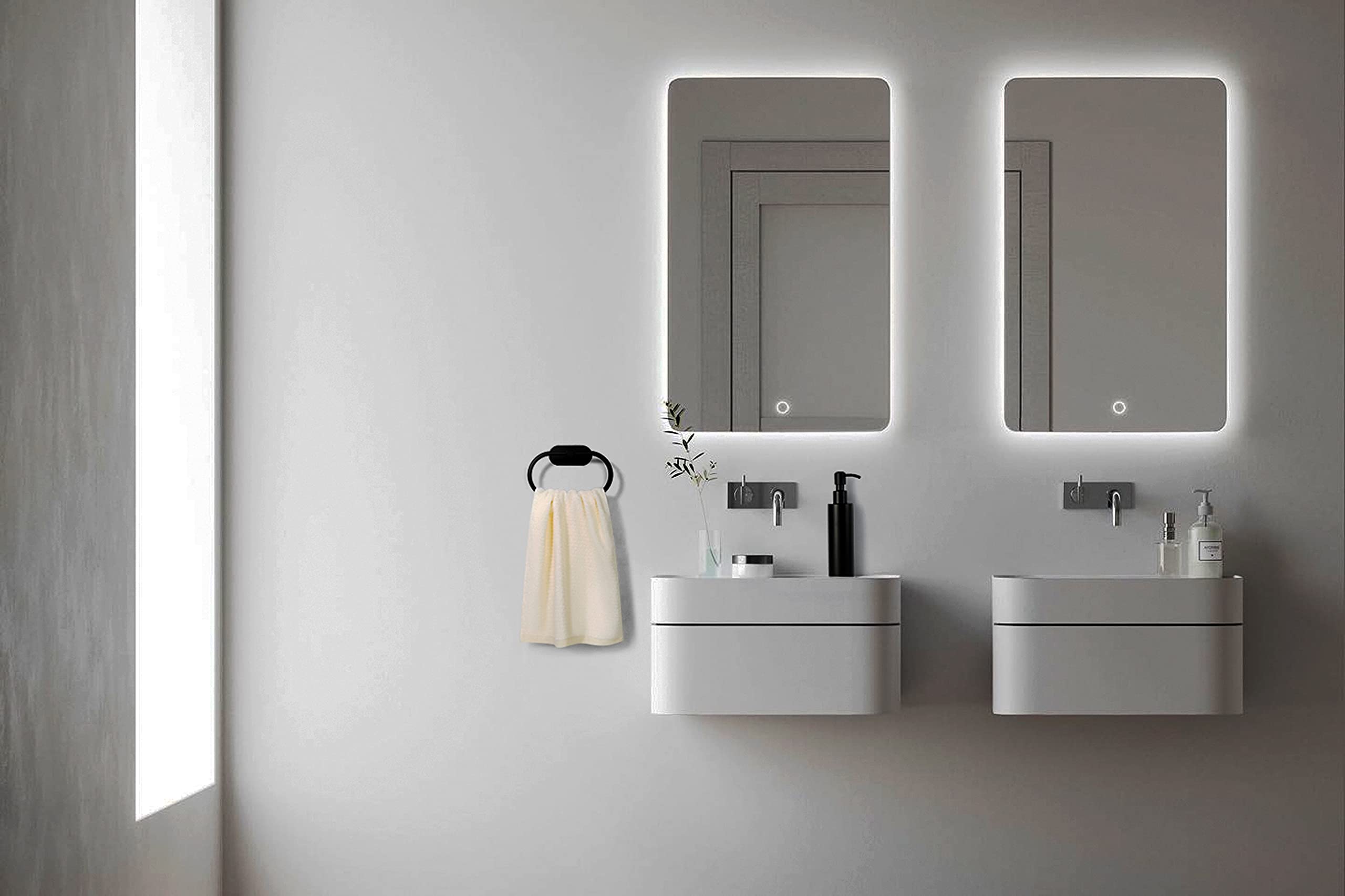 Toallero Sin Taladrar - Soporte para Gancho de Baño Toalla Anillo Pared para Pegar (Acero Inoxidable (Negro))