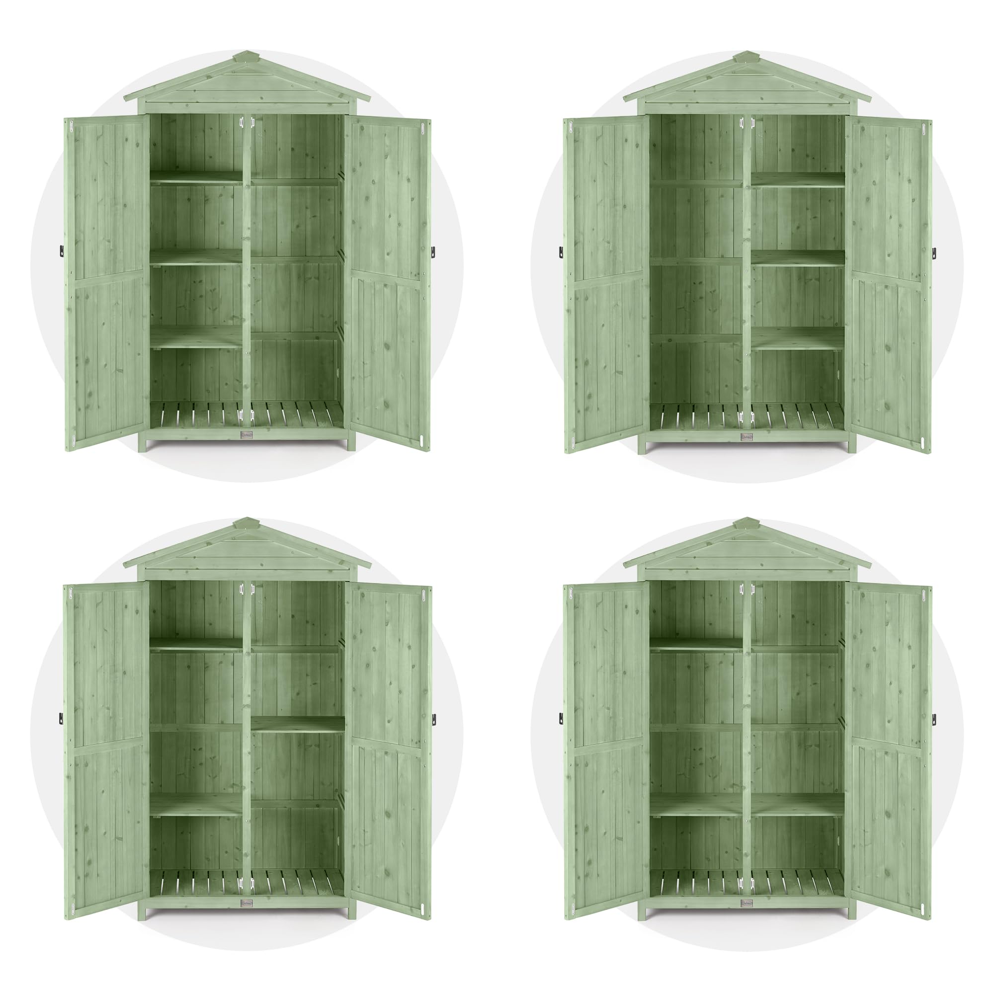Christow Small Double Door Garden Shed – Sage Green, Tall Wooden Outdoor Storage, Slim Utility Shed, Three Configurable Shelves, Treated Wood, Lockable Doors, Sloped Roof, H166cm x W100cm x D64cm — view 3