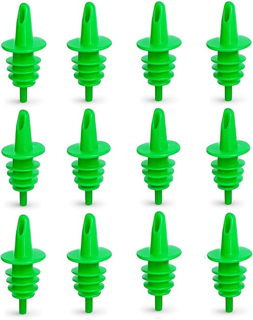EHOMEA2Z Shaved Ice Pourers 12 Pack - Ideal for Snow Cone Syrup Bottles, Shaved Ice Syrups, Snow Cone Accessories, Liquor, Juice, Salad Dressing - Free Flow Pourers - Plastic Bottle (12, Green)