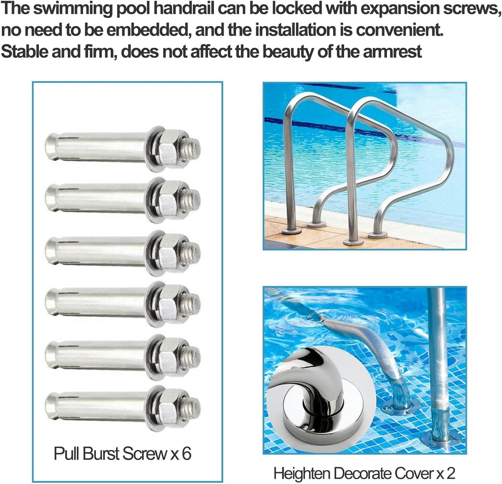 Pasamanos baranda de bajada para piscina Pasamanos de piscina Pasamanos de piscina, Pasamanos de escalera de piscina para entrada de piscina enterrada Material inoxidable 304 Reposabrazos de barandill