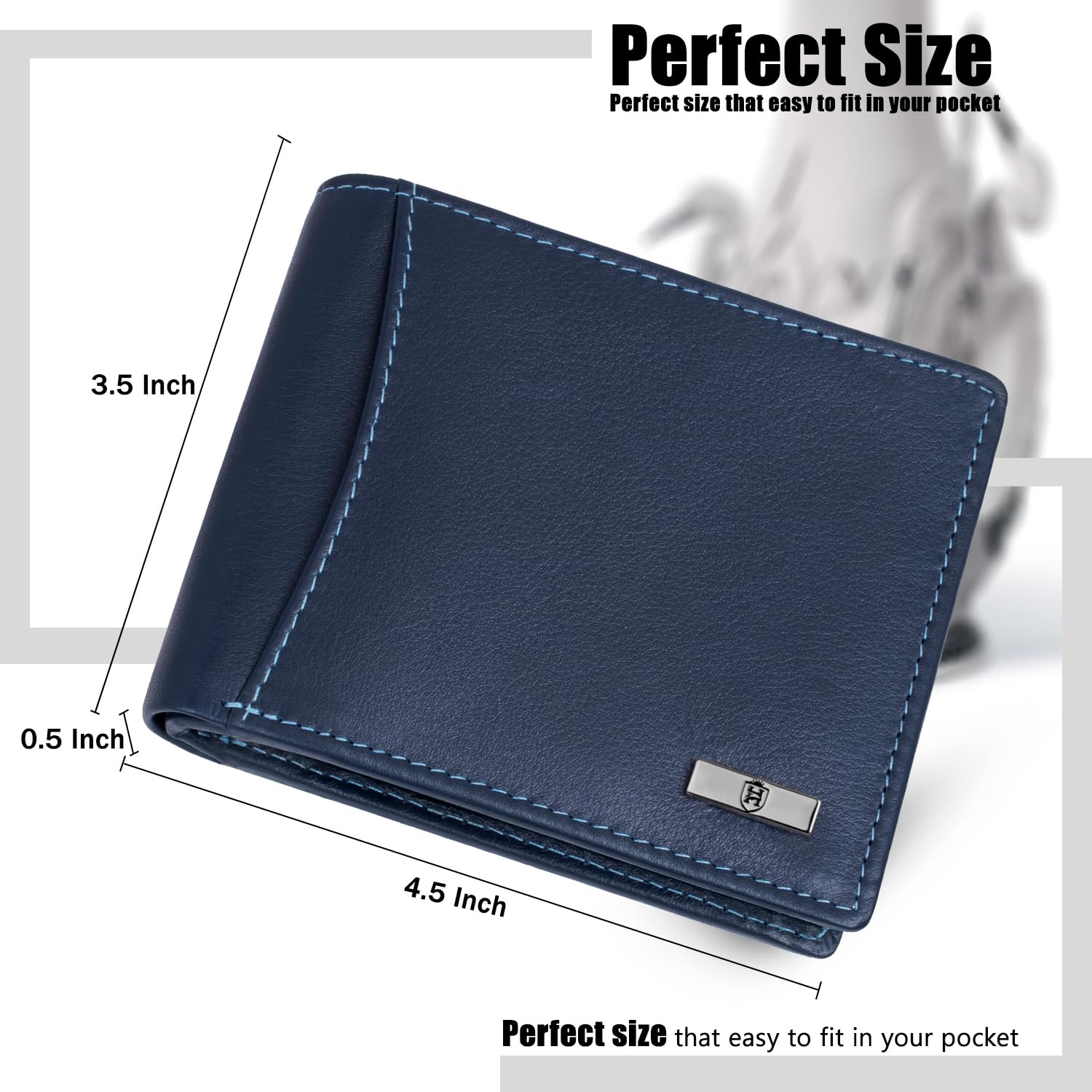HORNBULL Themes Navy Mens Leather Wallet, Keyring & Pen Combo Gift Set for Men | Valentine's Day Gift Wallet - Image 7 thumbnail
