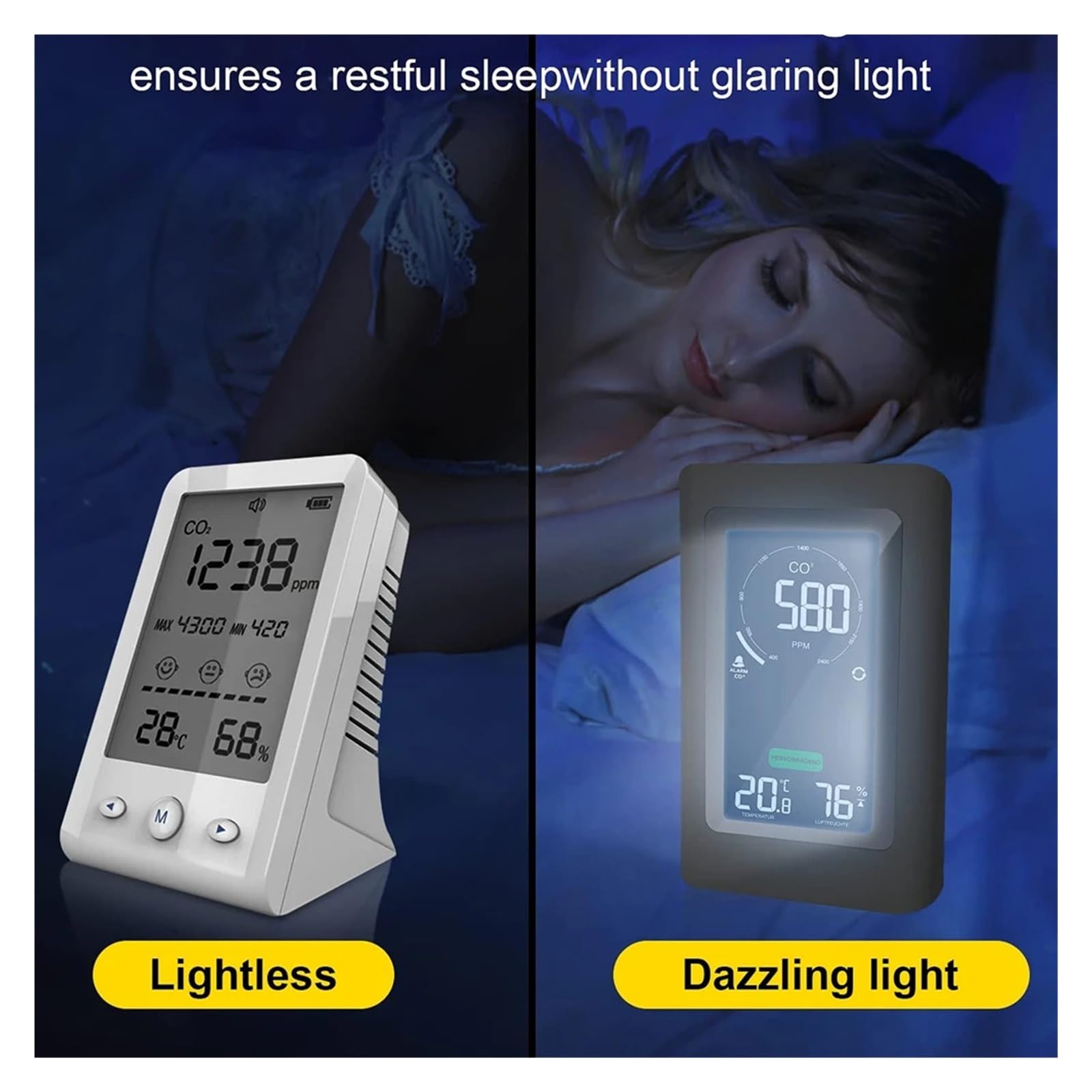 monitor di co2, Misuratore di CO2, allarme, rilevatore temperatura e umidità, monitor a qualità 'aria 3 in 1, analizzatore gas con display LCD USB per casa, ufficio, auto