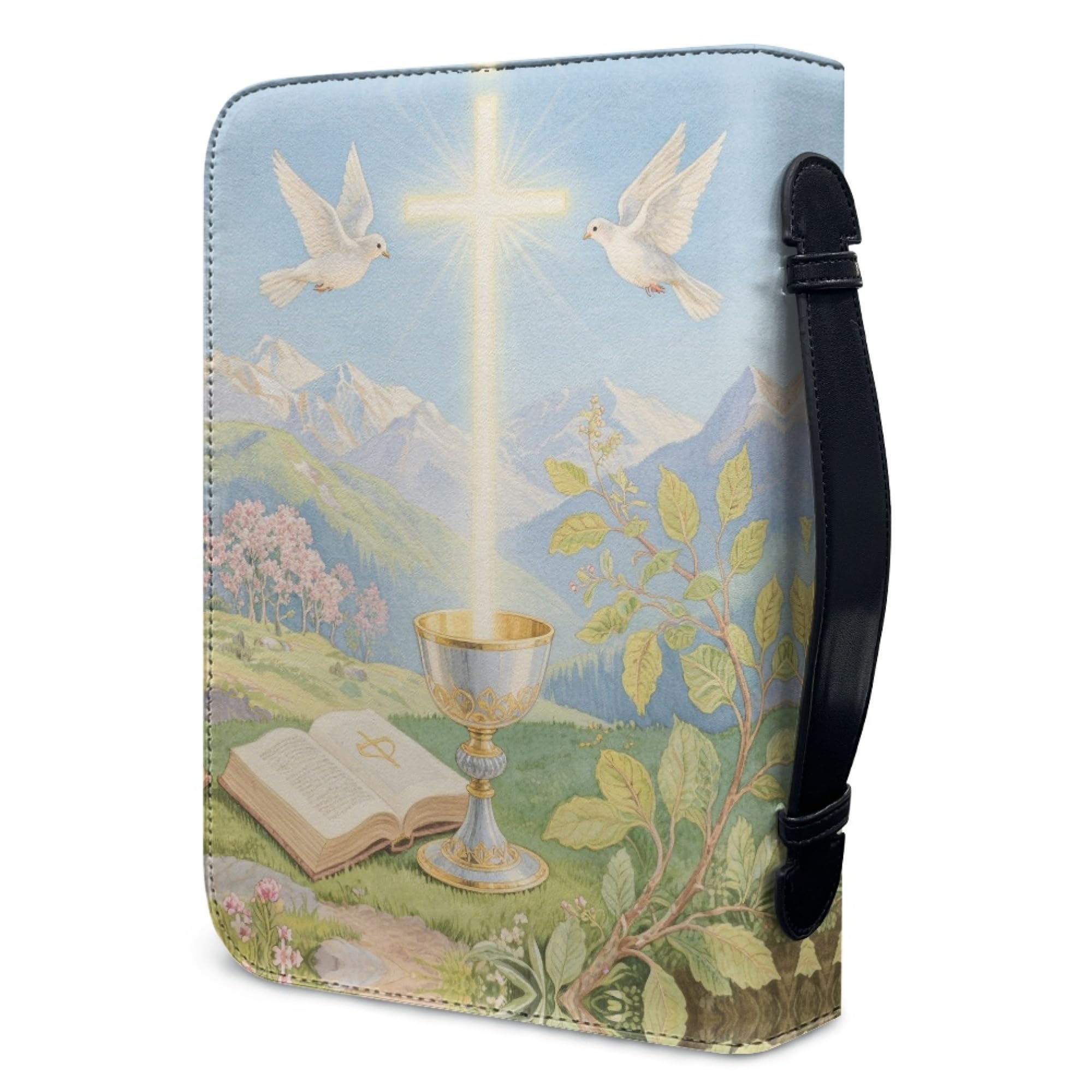 Amzbeauty Étui en cuir synthétique pour femme avec imprimé calice bible