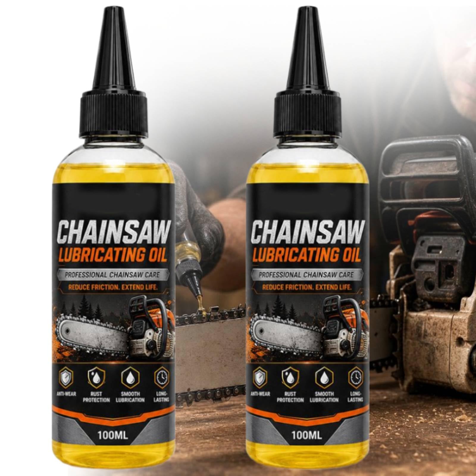 Chainsaw Oil, 100ml Anti-Fling Bar and Chain Lubricant, Anti-Wear Chain Oil with Rust Protection for Electric, Petrol, Cordless Chainsaws and Pole Saws -Reduces Wear Long-Lasting (2Pcs) — image 1