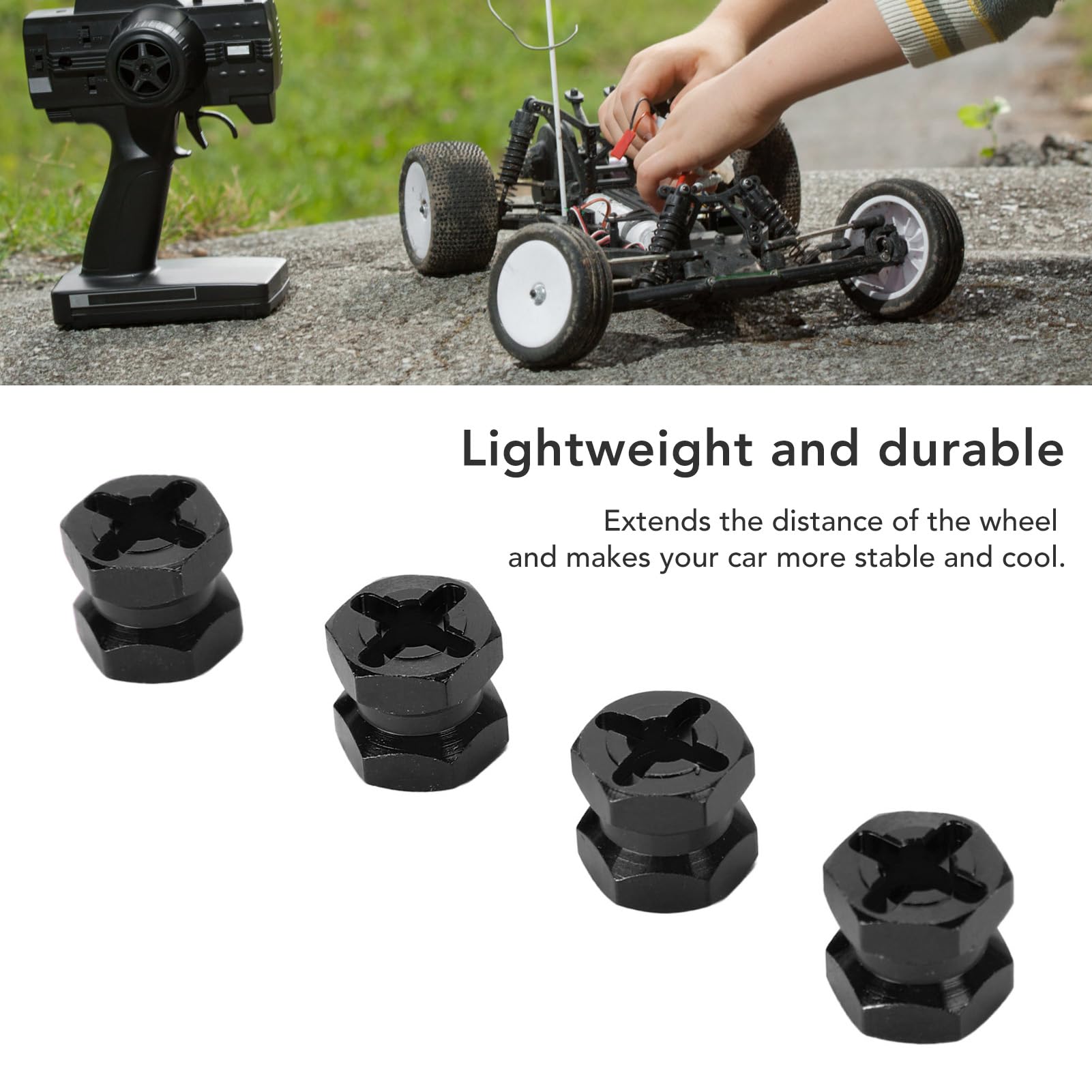 12mm Hex Hub Extenssion, RC Wheel Hex Spacers Hex Drive Adapter, Aluminium Alloy Rustproof Easy Install Sturdy Hex Extended Wheel Hubs for 1/10 RC Car (Black)