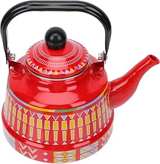 Tomaibaby Porcelanowa emaliowana tablica tekowa, geometryczna dekoracja, dzbanek do herbaty, duża pojemność do domu, restauracji, hotelu, herbaty, kawy retro, klasyczny czajnik elektryczny