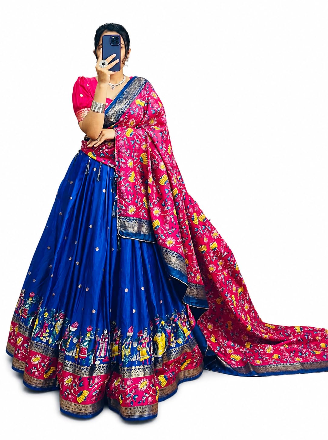born bride Gilrs and Women’s Royal Blue Pink Lehenga Choli with Printed Dupatta, Dolla Silk Navratri Chaniya Choli for Garba, Wedding Party Wear Ethnic Lehenga Set-picture-40