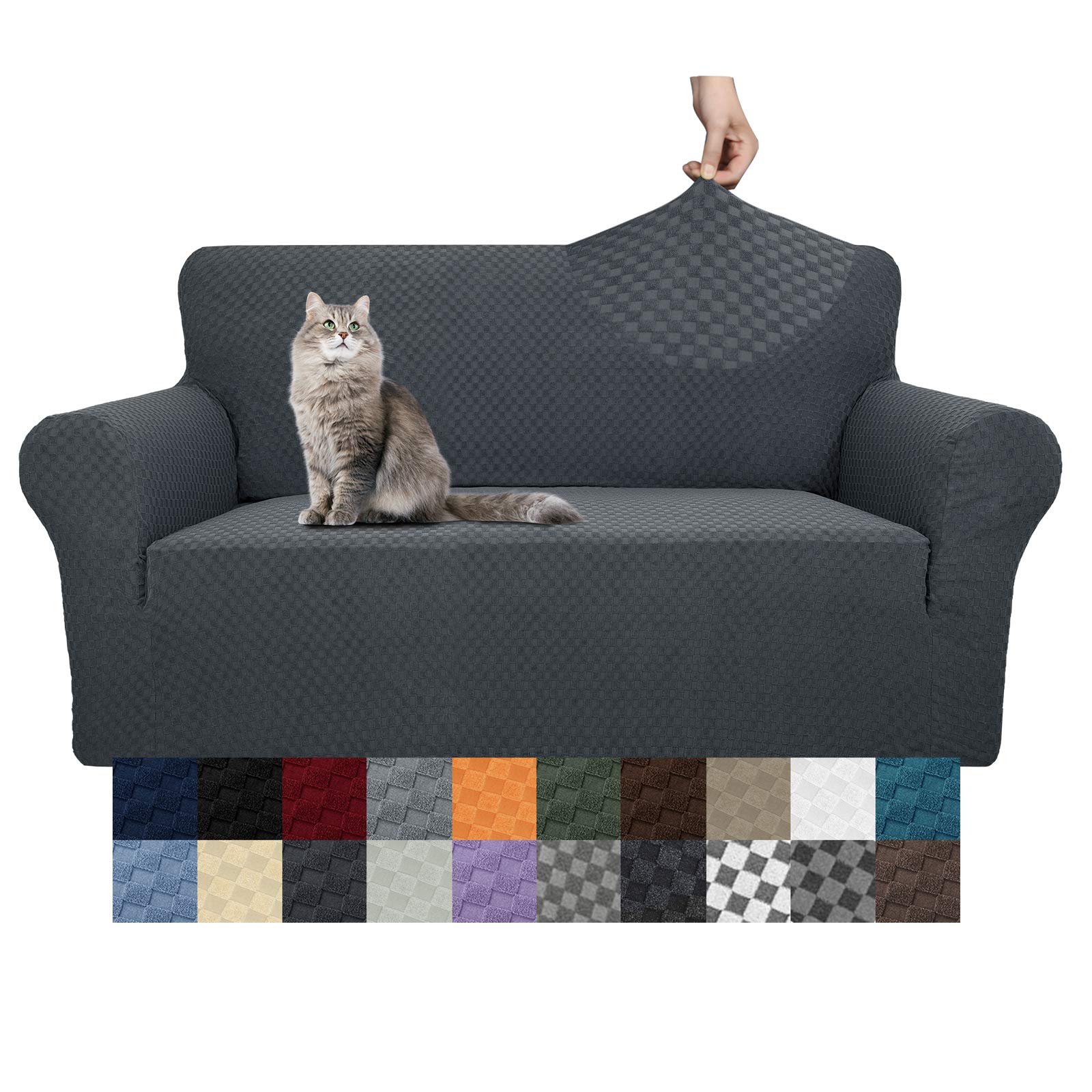 Copertura Elasticizzata Per Ottomana YEMYHOM - Quadri Grandi, Blu Navy - Protezione Anti Graffio