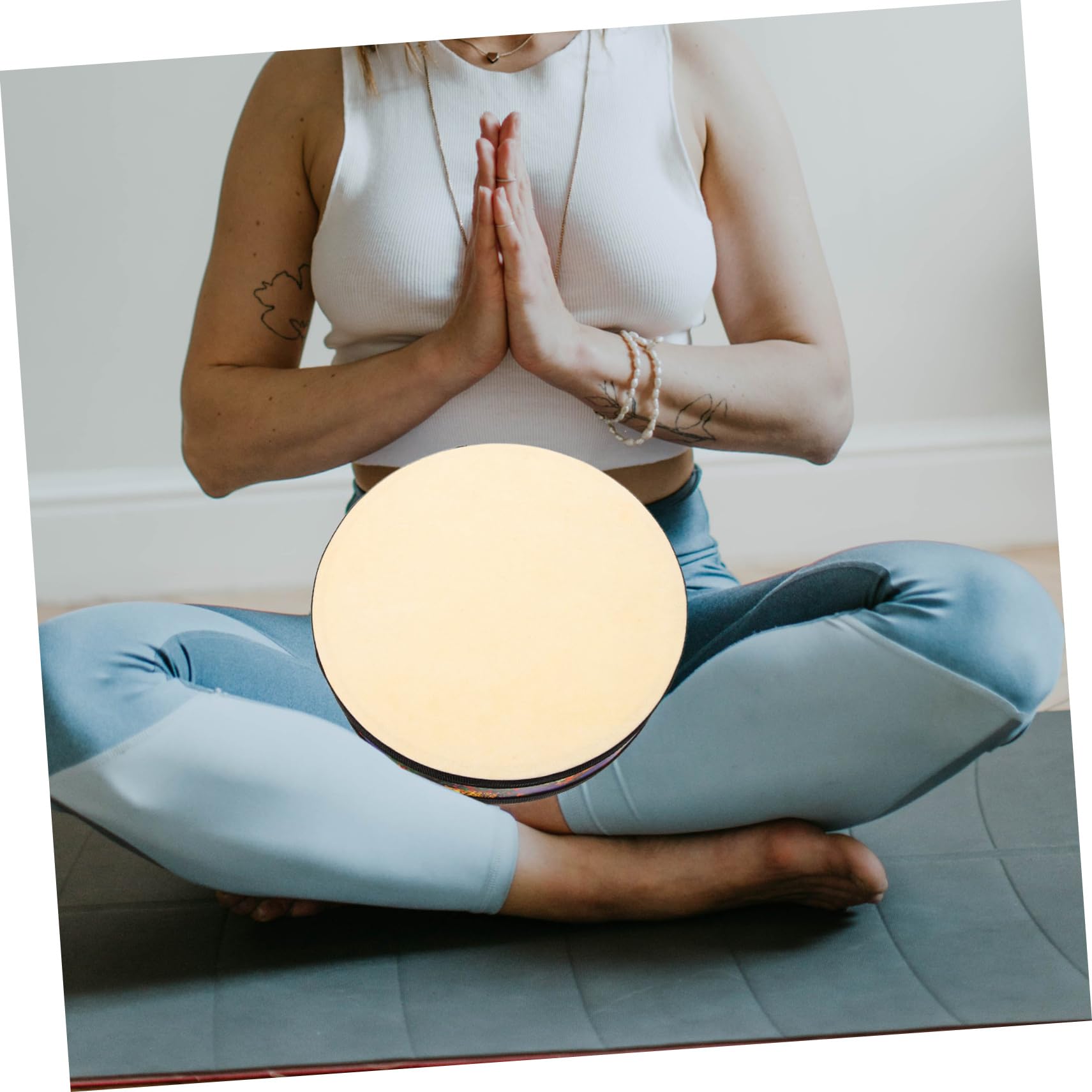 BESTonZON Wellen Ozean Trommel und Lammfell mit Robustem Klang für Anfänger und Yoga Meditation als Rundes Schlaginstrument zur Entspannung und Geburtstagsfeier