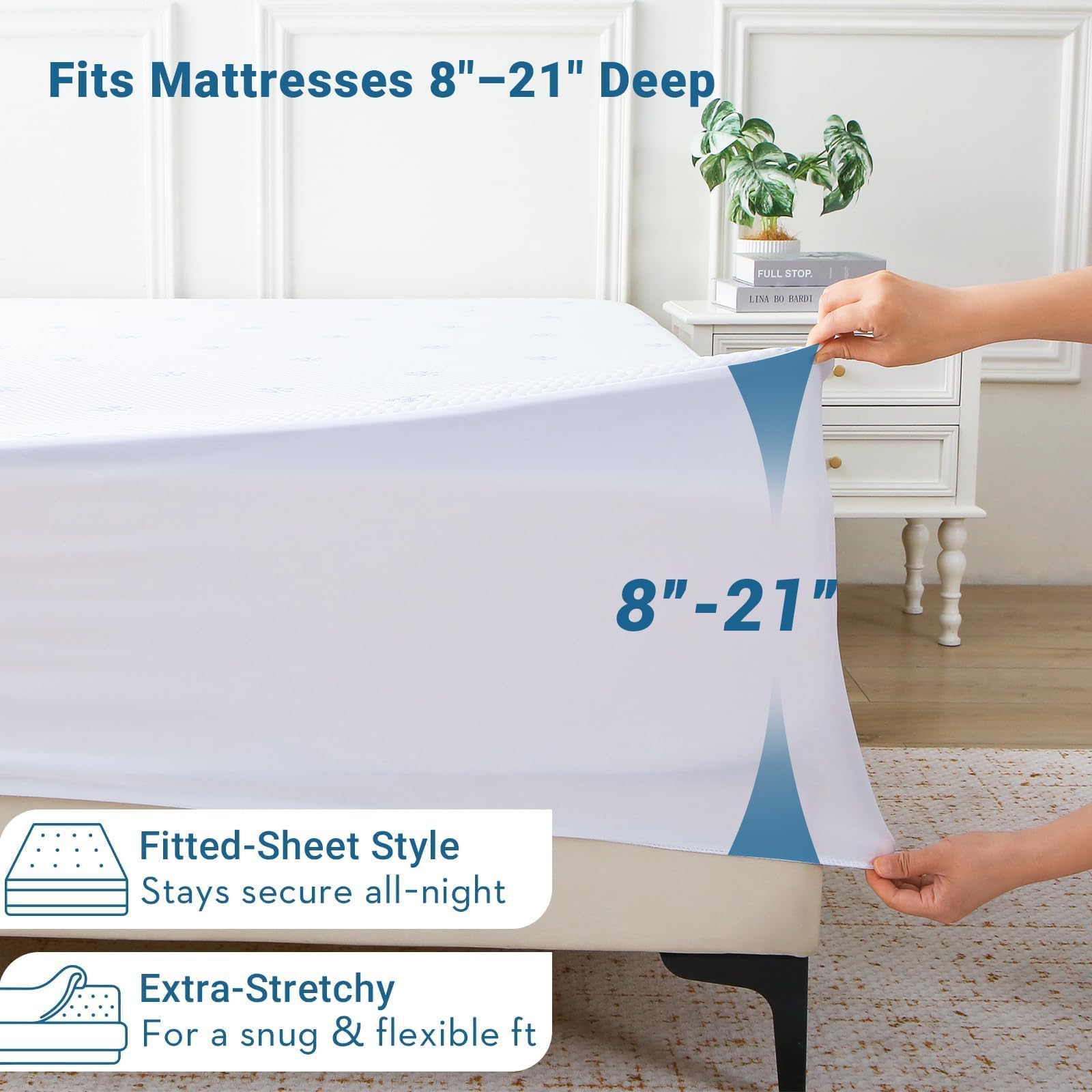 MUXHOMO Queen Mattress Protector Waterproof & Breathable | 8-21 Inch Deep Pocket Cooling Cover | Noiseless, Washable, OEKO-TEX Certified - View #4