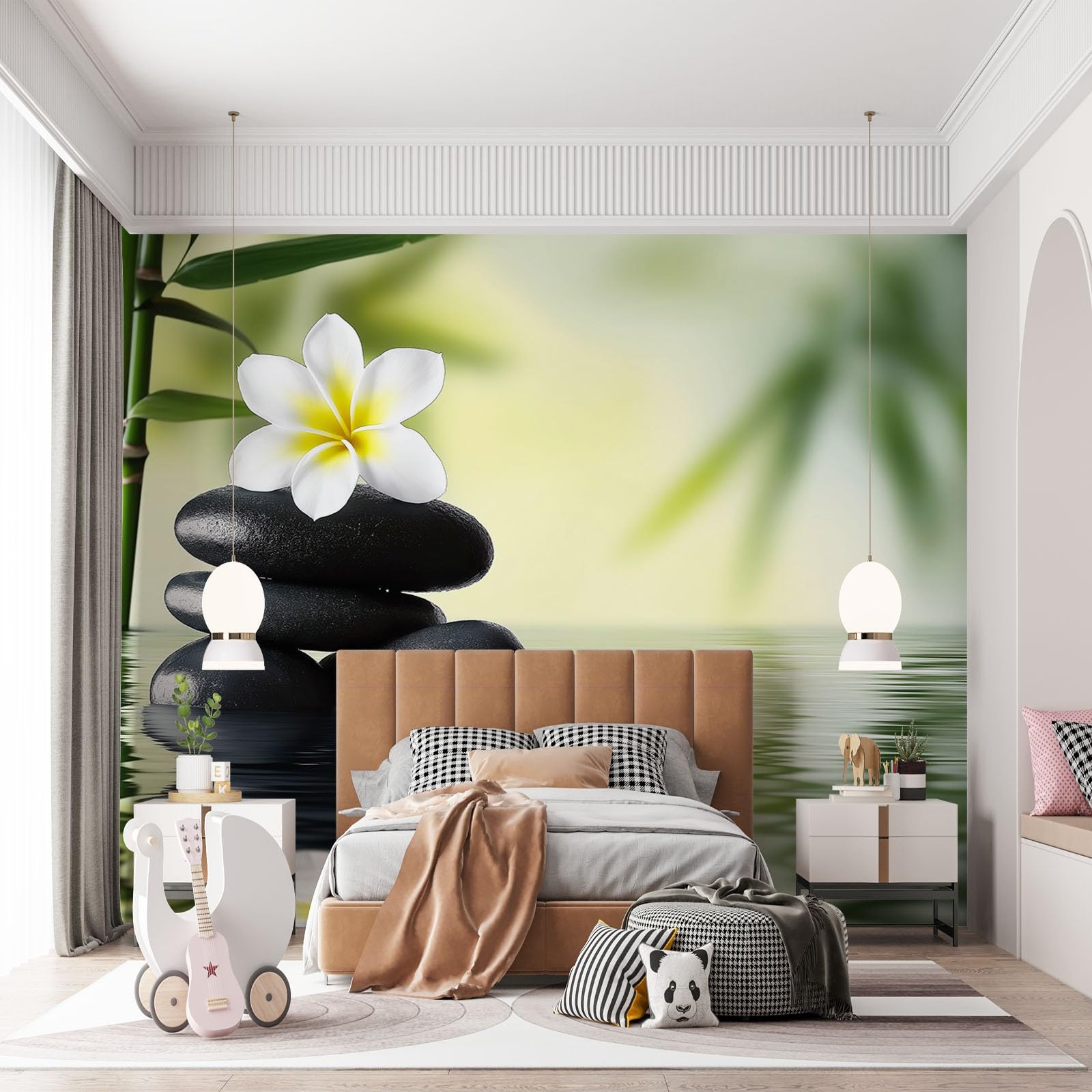 Murales da Parete Pietra Vegetale Per La Meditazione Carta da Parati, Piantare Fiori Parati Murali HD 3D Fotomurale, Adatto per Soggiorno Camera da Letto Cameretta Ufficio 500 x 280 cm (L x A)
