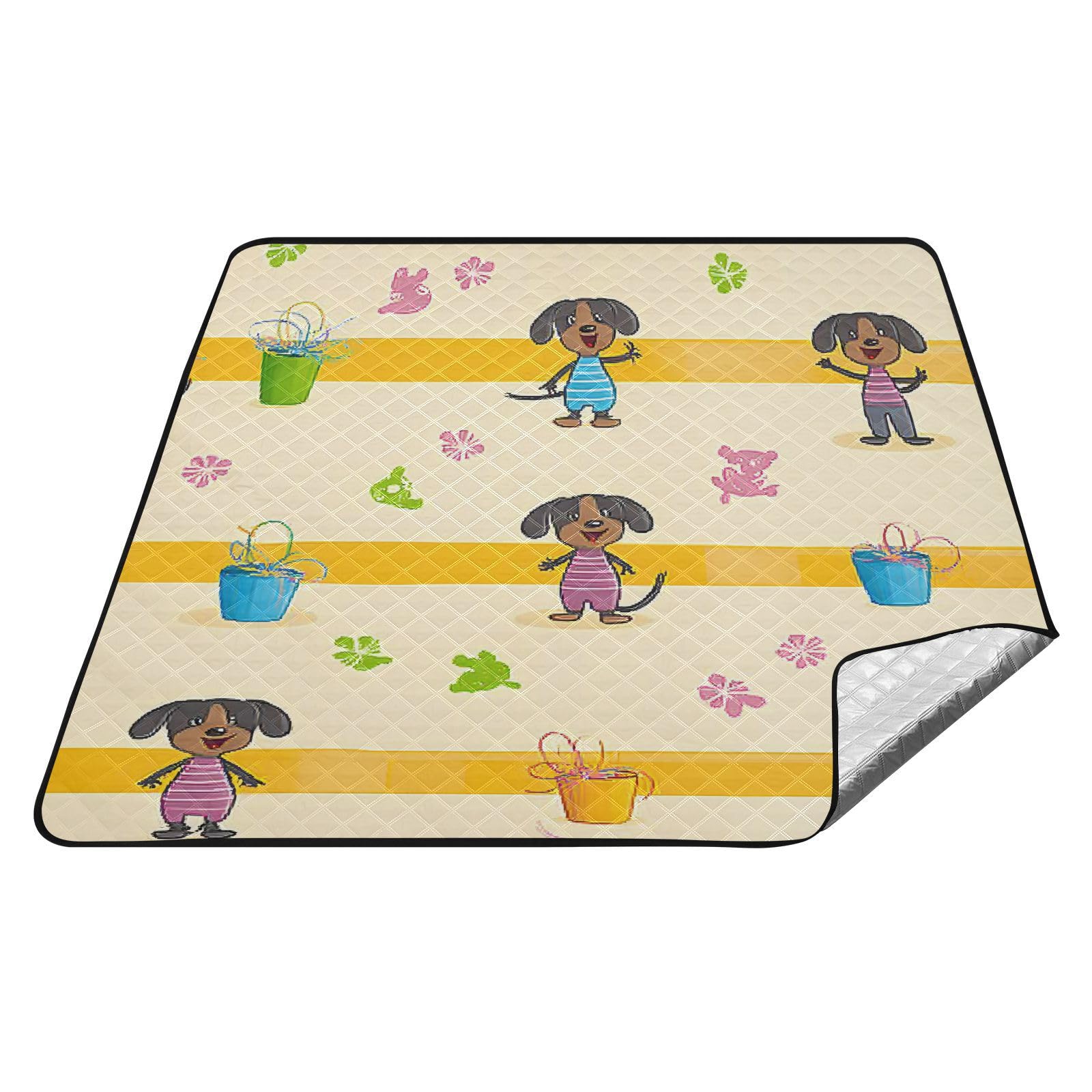 Cute Cartoon Dog Picnicowy Koc Piaskowy FreeGrasscamping Mata podłogowa dla 8 do 10 dorosłych