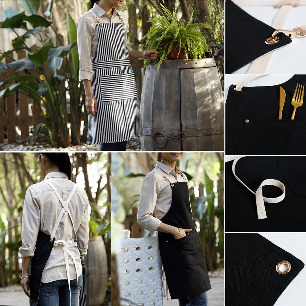 Jeanerlor Double sided Cotton Canvas Apron with Pocket Cross-Back Straps