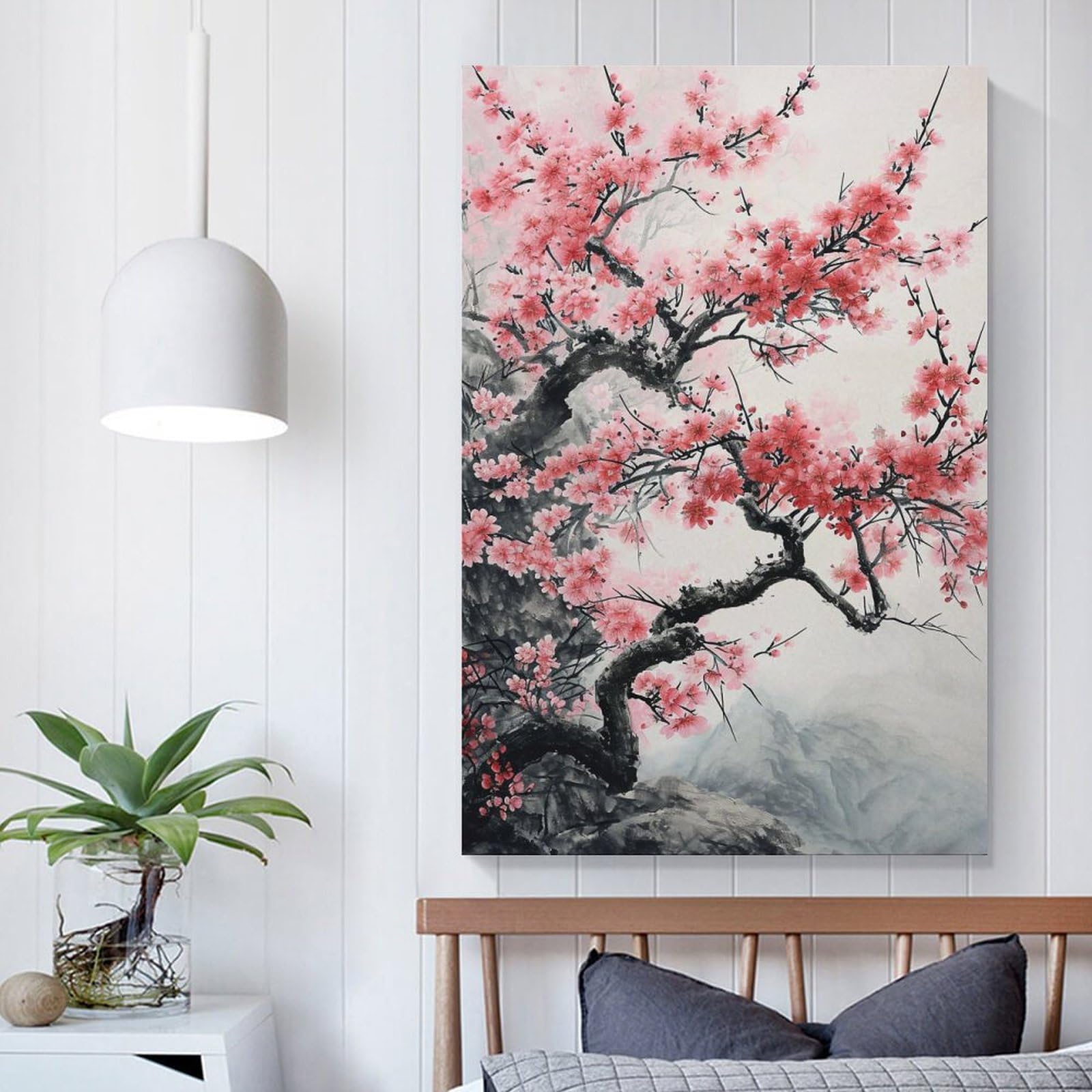 Amazon.co.jp: 絵画 咲く紅梅インテリア 絵画 魅力的な花 中国風の芸術