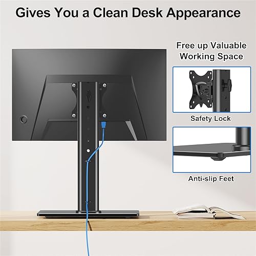Miniatura 7 de Soporte de monitor individual para pantalla de computadora de 32 pulgadas, soporte de escritorio independiente con capacidad para hasta 17.6 libras,