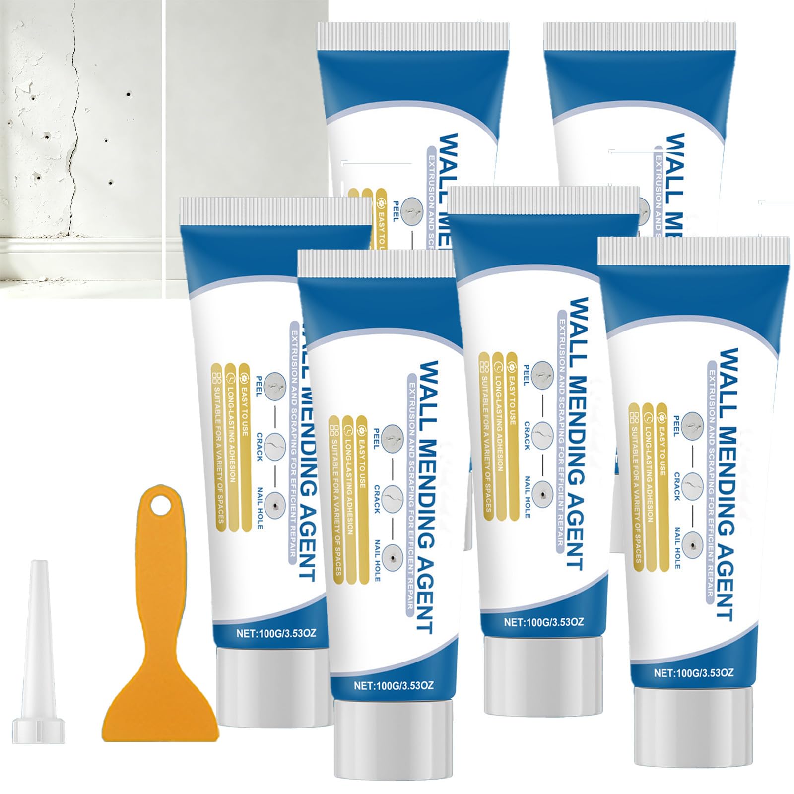 Stucco ad asciugatura rapida per fori di chiodi, crepe, kit fai da te per la riparazione di cartongesso, pasta per stucco murale, miscela di stucc/o leggera. (6pcs)