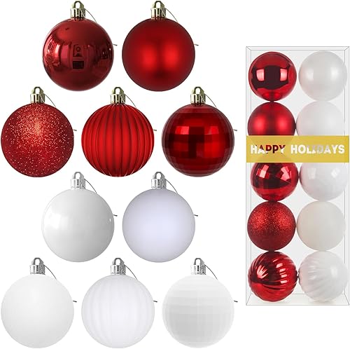 Miniatura 31 de Juego de 10 esferas de Navidad plateadas y rojas de 2.5 pulgadas, adornos para decoración de árbol de Navidad, inastillables, para cumpleaños