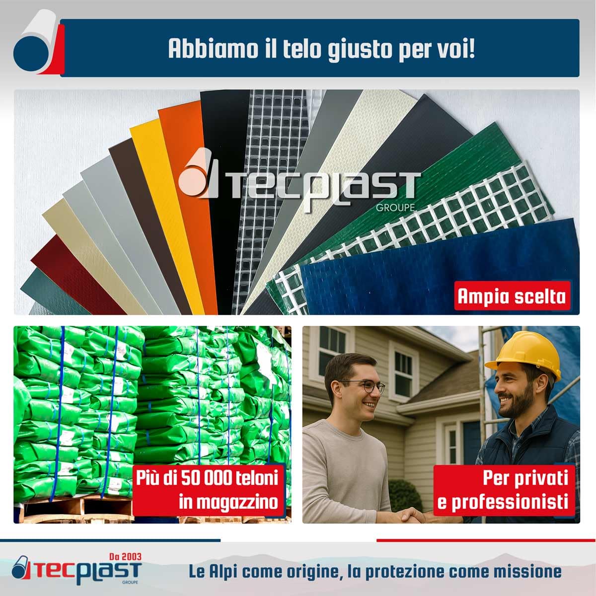 Telo per Tetto 6x8 m - TECPLAST - HQ250TO - Verde e Marrone - Alte Prestazioni - Telone Impermeabile per Conciatetti e Carpentieri