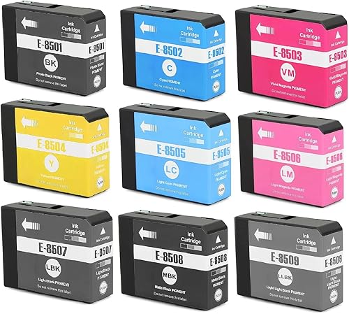 SAIBOYA Cartuchos de tinta Epson T850 remanufacturados 9PK (T8501-T8509) de repuesto para cartuchos de tinta Epson P800 para impresora Eepson