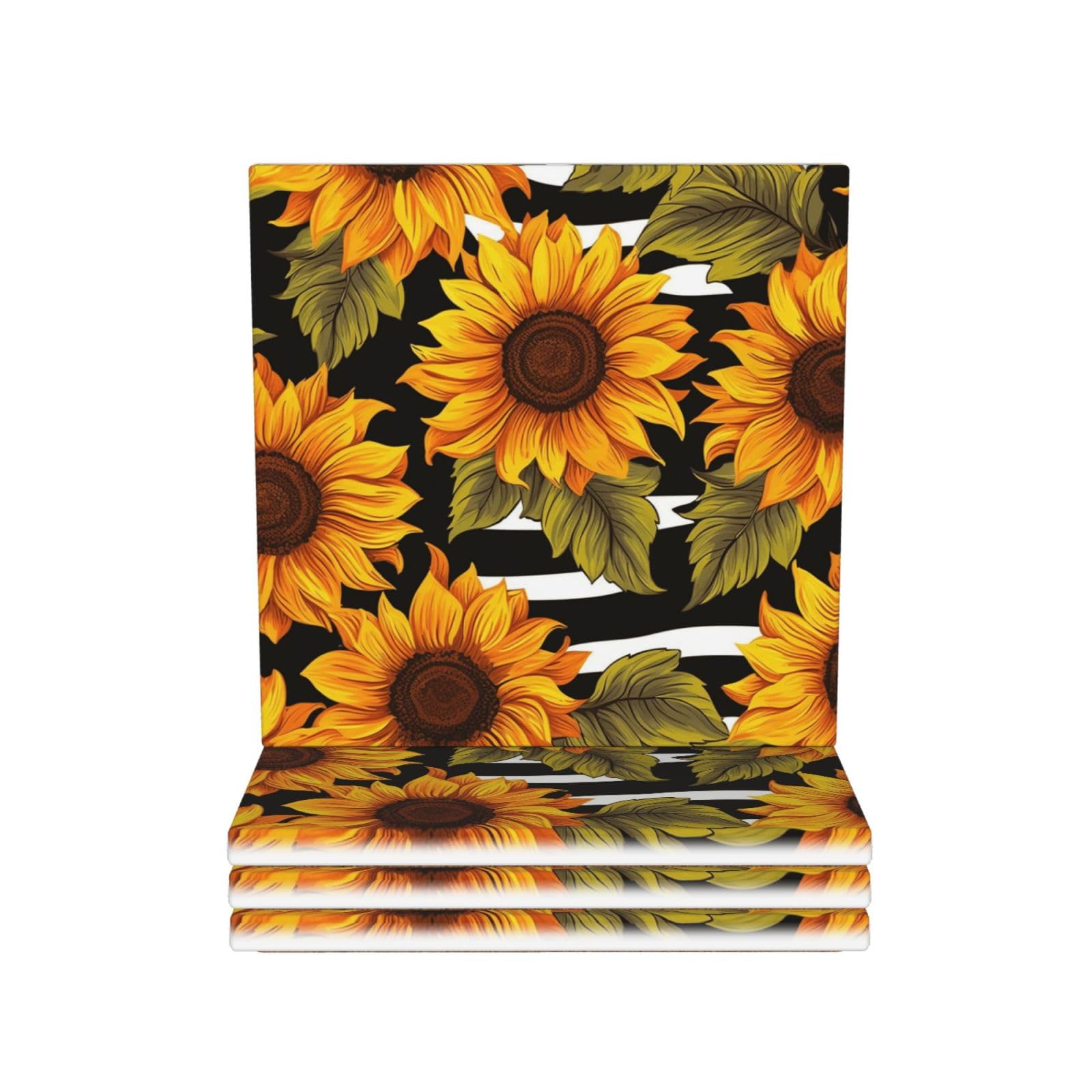 Drink Coasters 4Pcs Round CeramicCoaster with Holder Sunflowers Coasters for Drinks Coffee Cup Mat Heat Resistant Coaster for Tabletop Protection Desk Accessories Office Home Decor