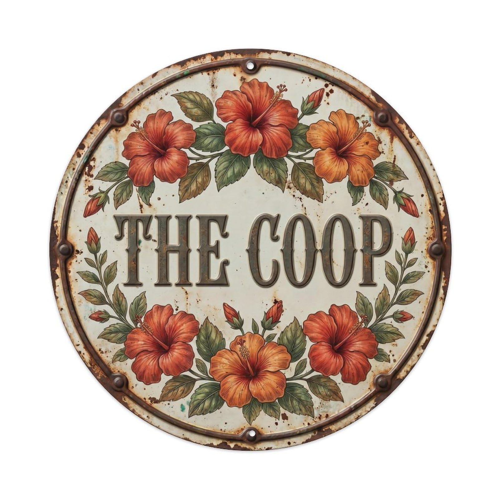 Coop Hibiscus Botanical Floral Farmhouse Label Metal Tin Sign