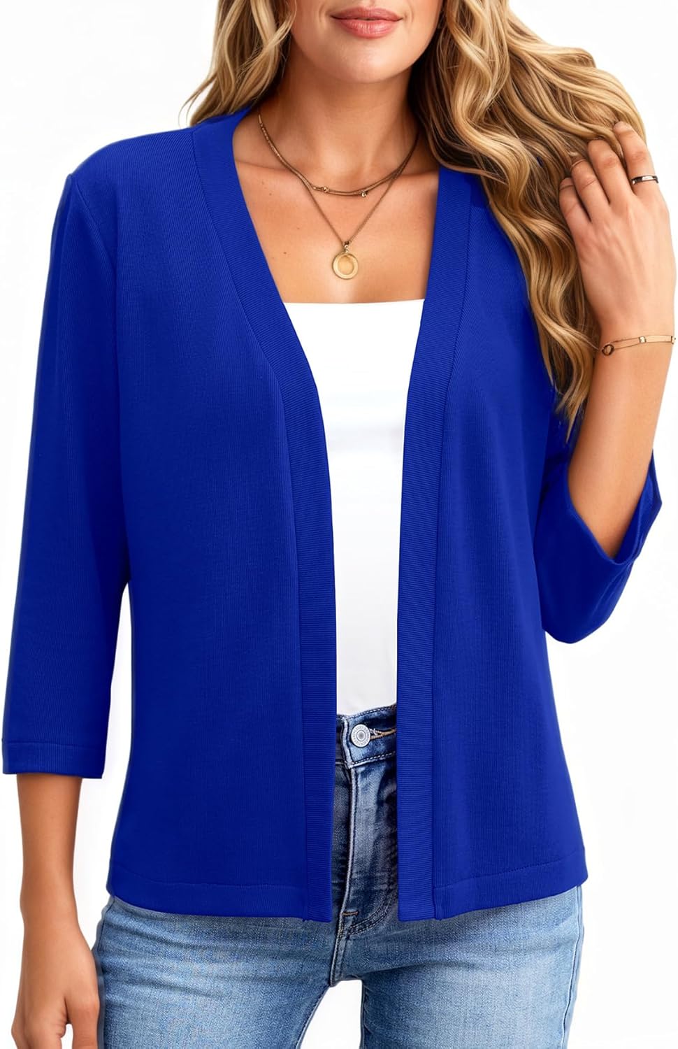 Newchoice Womens 3/4 Sleeve Open Front Cardigan Cropped Lightweight Shrug Bolero Cardigan Sweater
