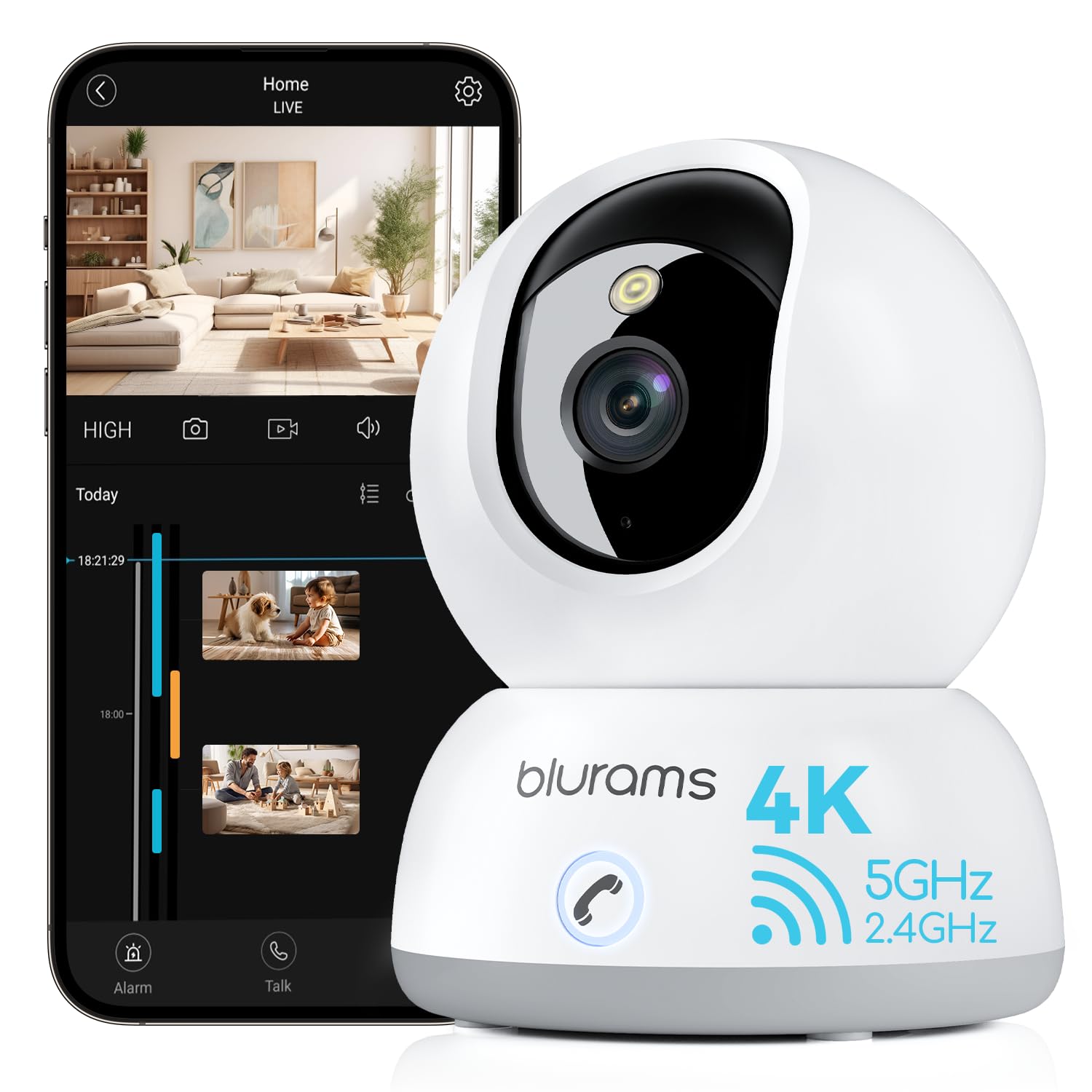 blurams Cameras for Home Security, 2K Pet Camera with Phone App, 360° PTZ Indoor Cameras, 2-Way Talk, Motion Tracking, Color/IR Night Vision,