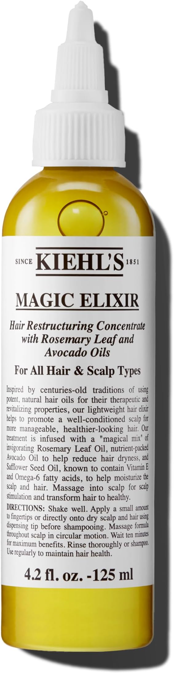 Kiehl's Magic Elixir Scalp and Hair Oil Treatment, Moisturizing Pre-shampoo Treatment, Provides Natural Shine, Softens Hair, with Avocado Oil & Rosemary Oil, Sulfate-free, All Hair Types - 4.2 fl oz
